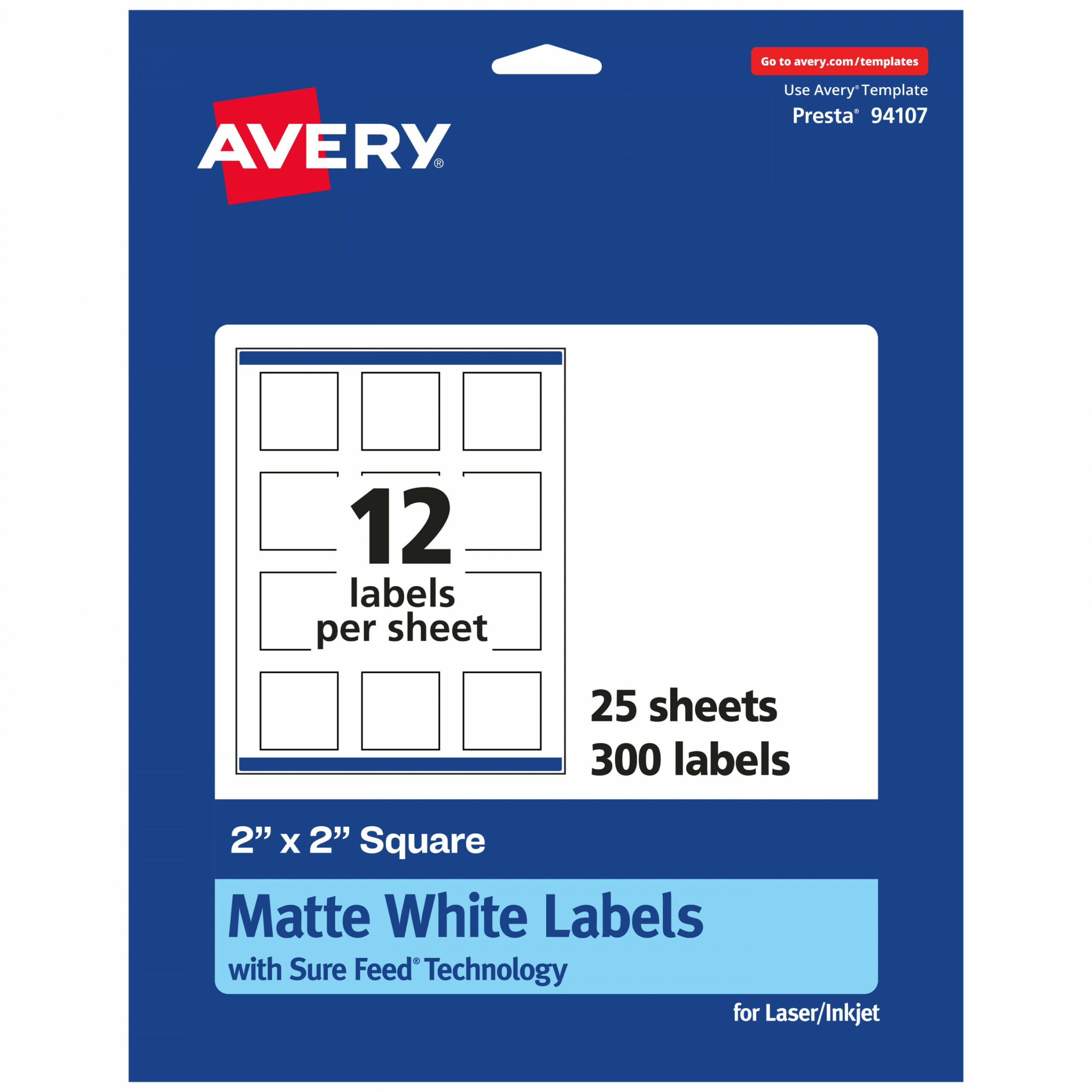 Avery Matte White Square Labels with Sure Feed, " x ",  Matte White  Printable Labels