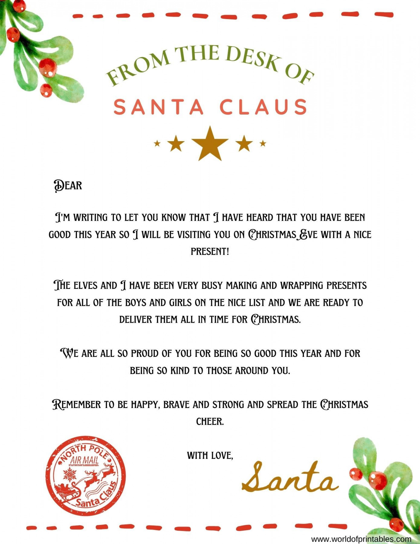 Best Free Letter From Santa Templates - World of Printables