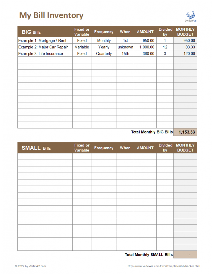 Bill Tracker Worksheet