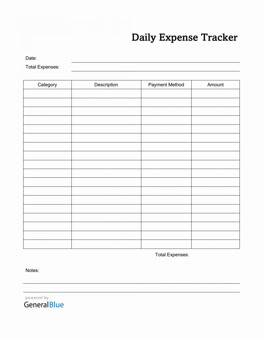 Daily Expense Tracker in Word (Printable)