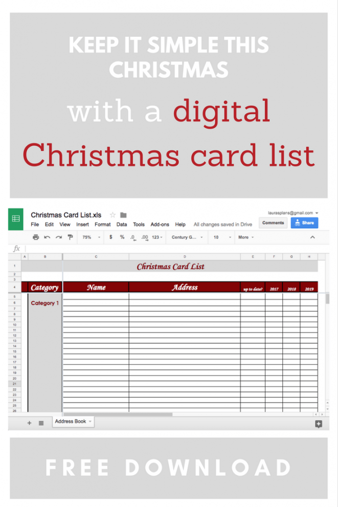 Digital Christmas card list template — The Organized Mom Life