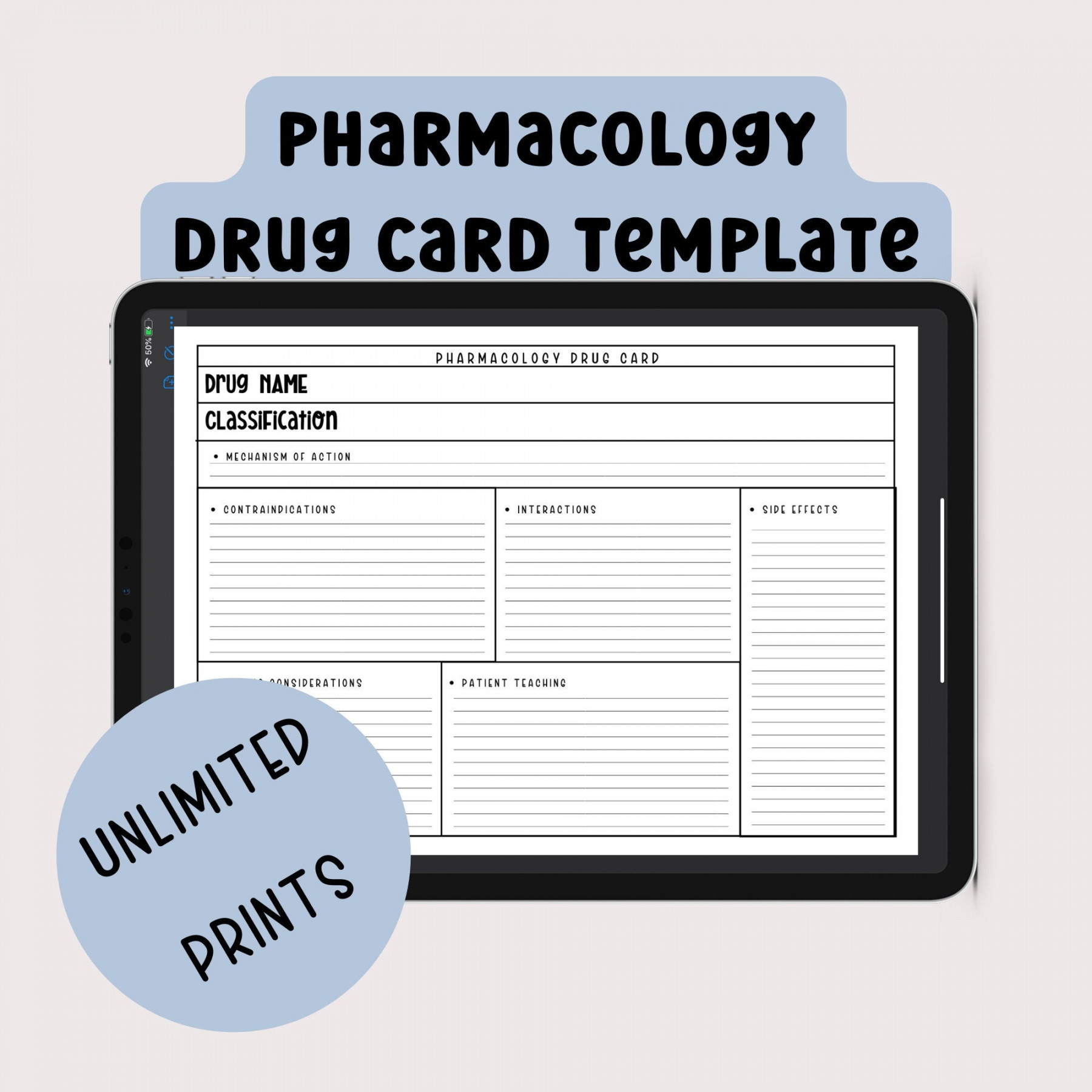 Drug Card Printable Pharmacology Template Nursing School - Etsy