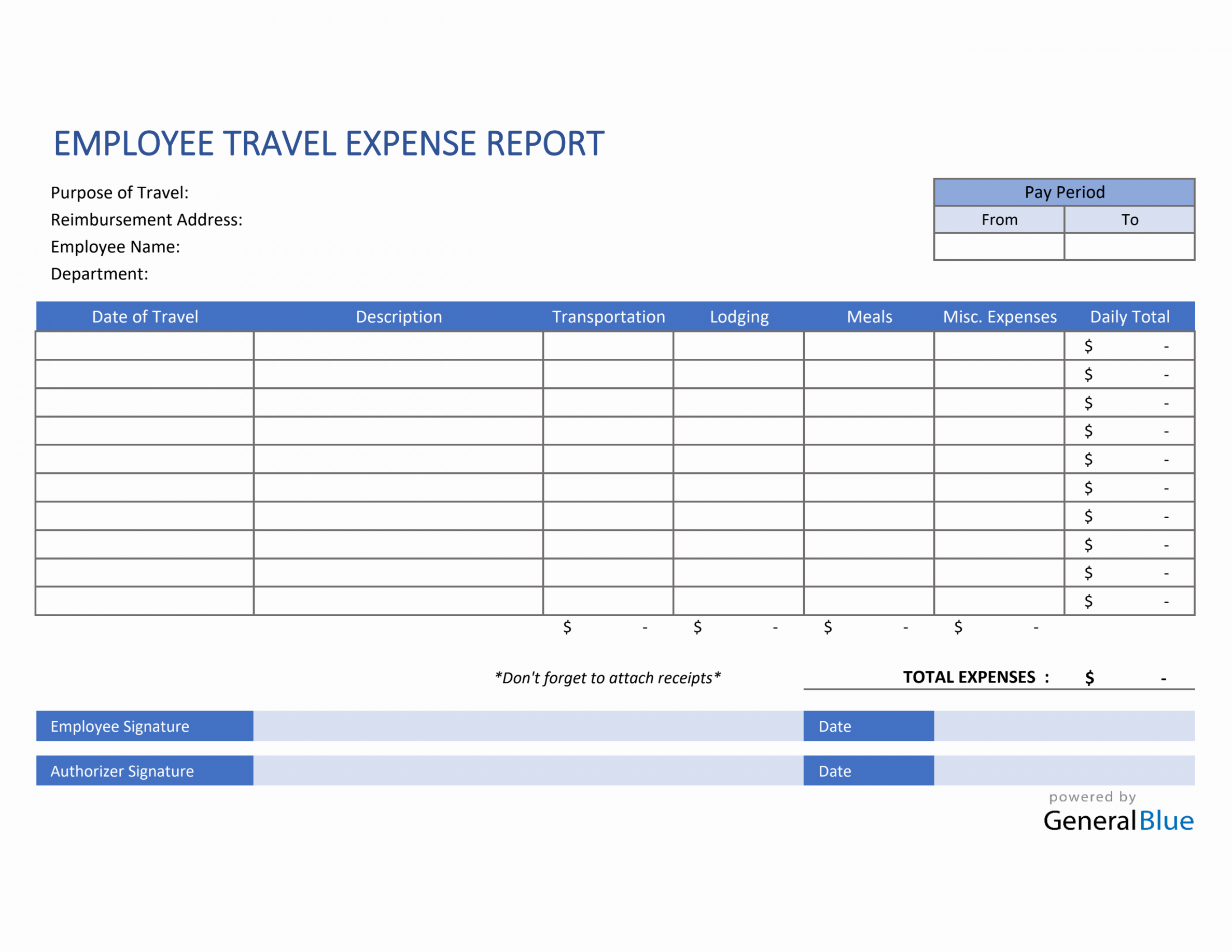 Employee Travel Expense Report Template in Excel