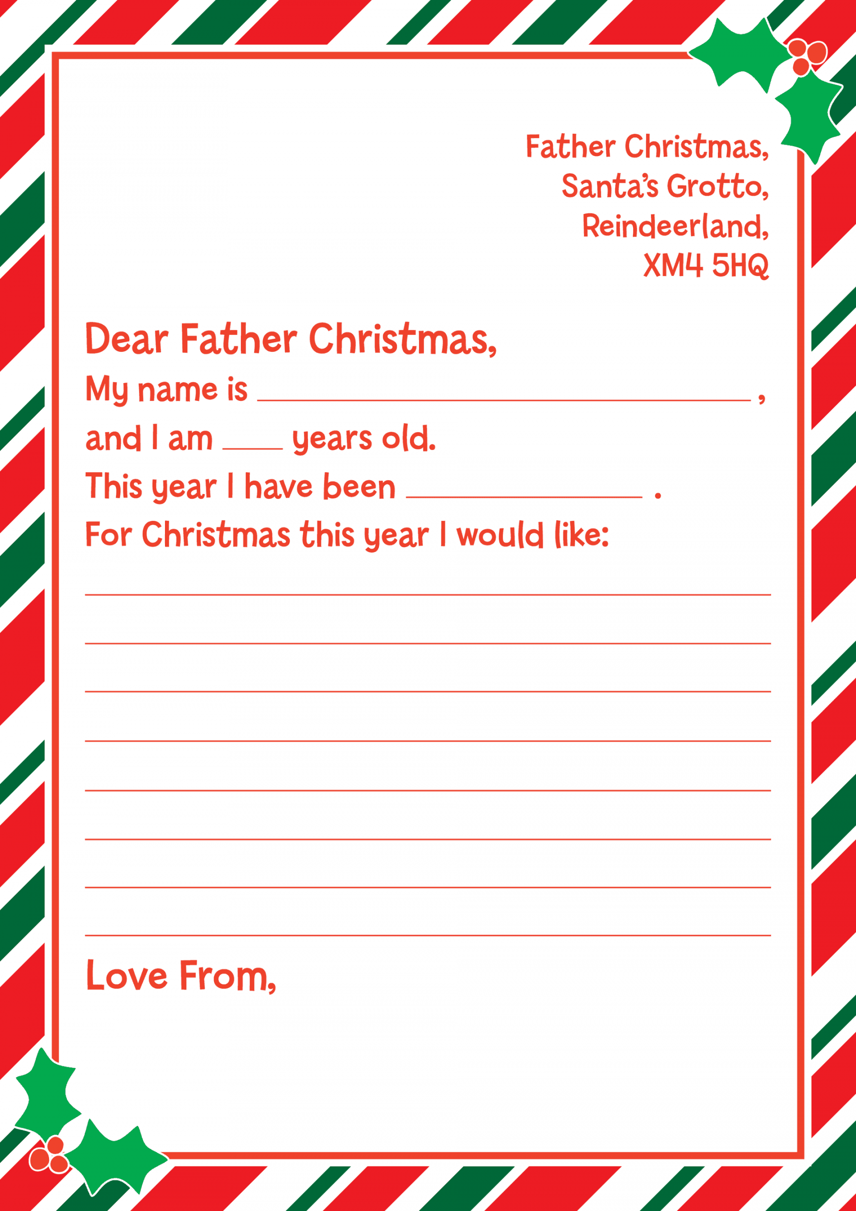 Father Christmas Letter Template - Pawprint Family