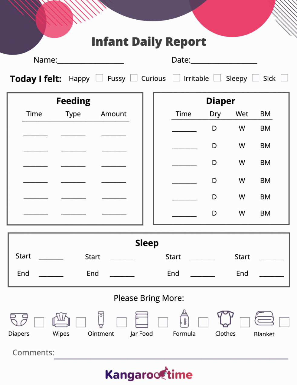 Free Downloadable Infant Daily Report Template for Childcare