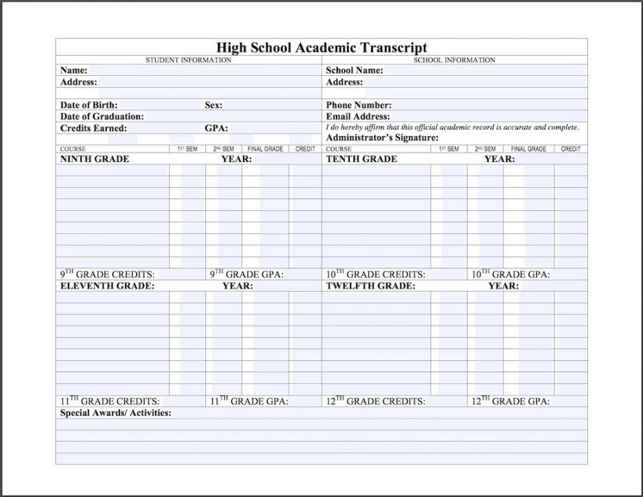 Free Editable High School Transcript Template - Flanders Family