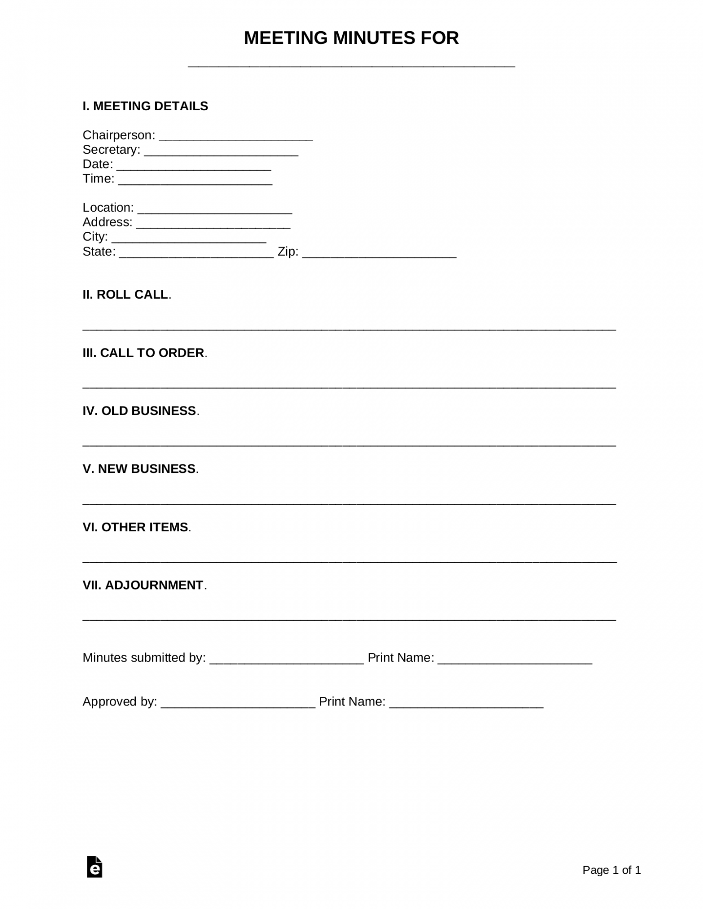 Free Meeting Minutes Templates () - PDF  Word – eForms