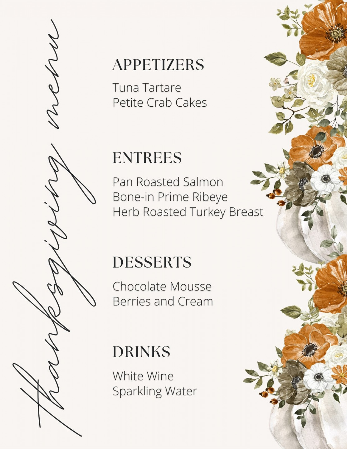 Free printable, customizable Thanksgiving menu templates  Canva