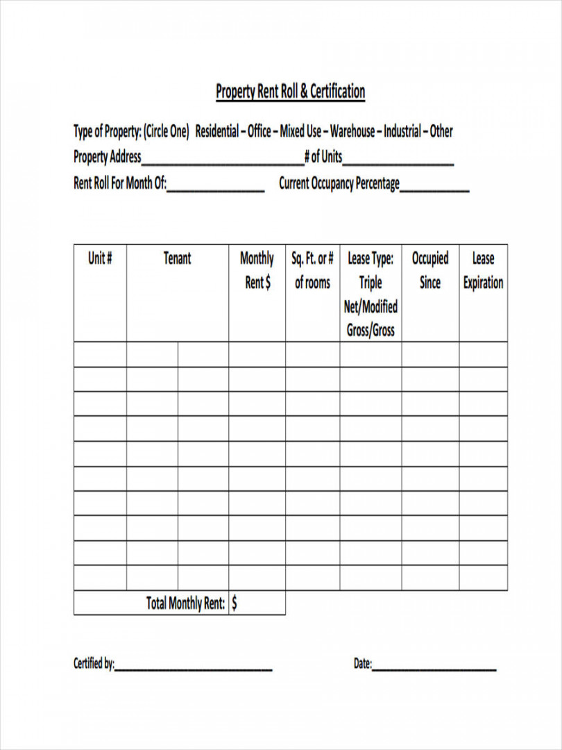 FREE + Sample Rent Roll Forms in PDF  Ms Word  Excel