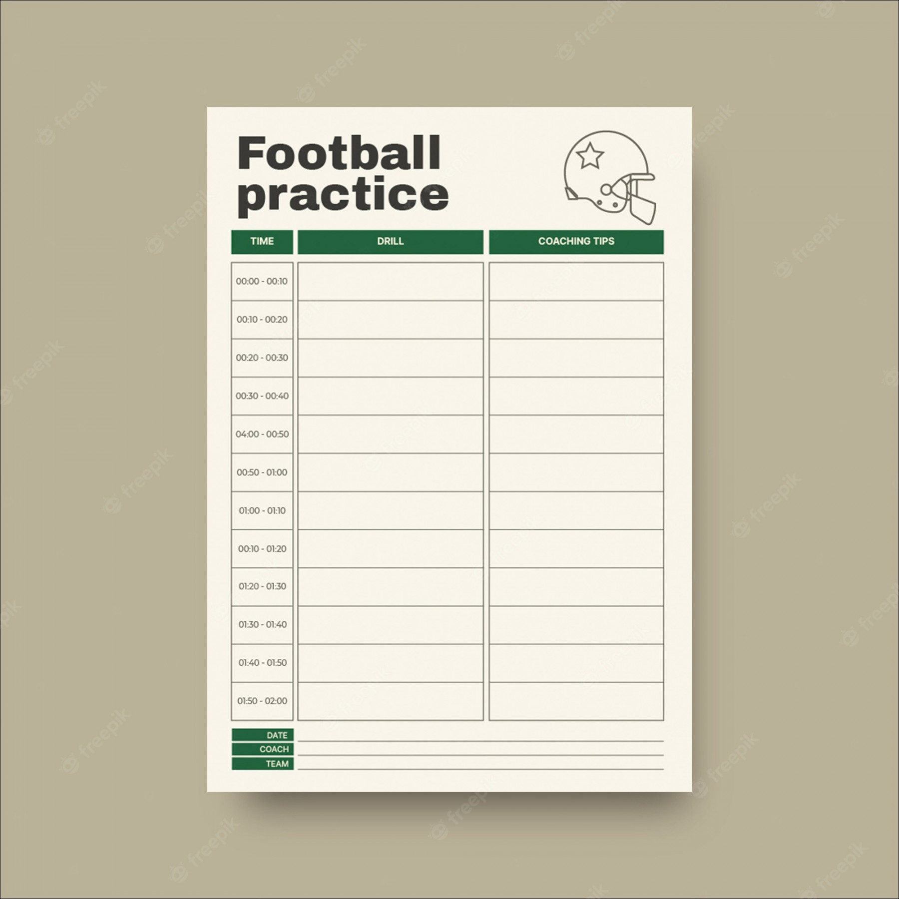 Free Vector  Simple football practice schedule