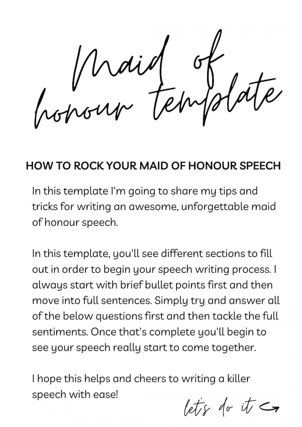 Maid of Honour Speech Template Wedding Speech Checklist - Etsy Canada