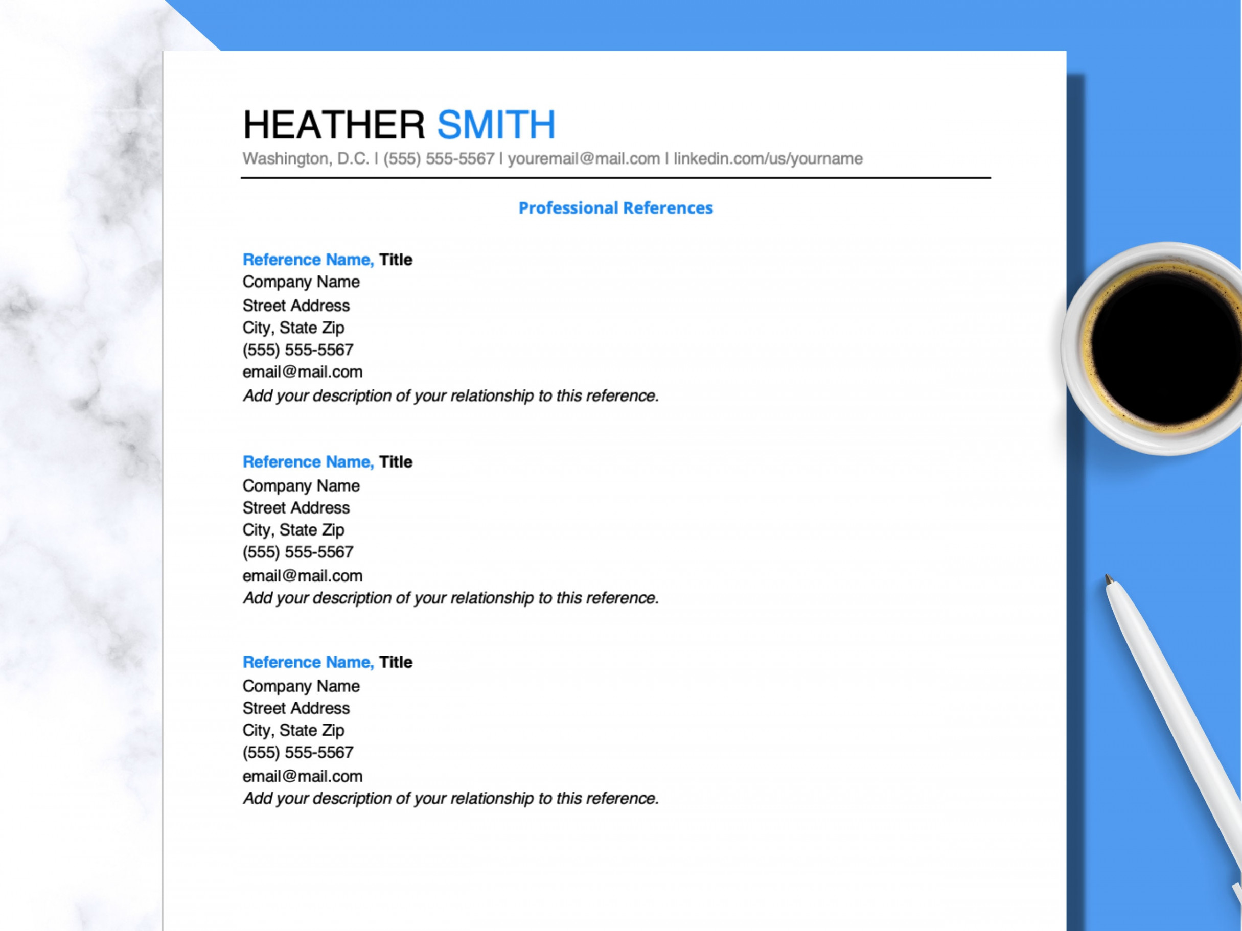 References template for Word Google Docs Professional - Etsy