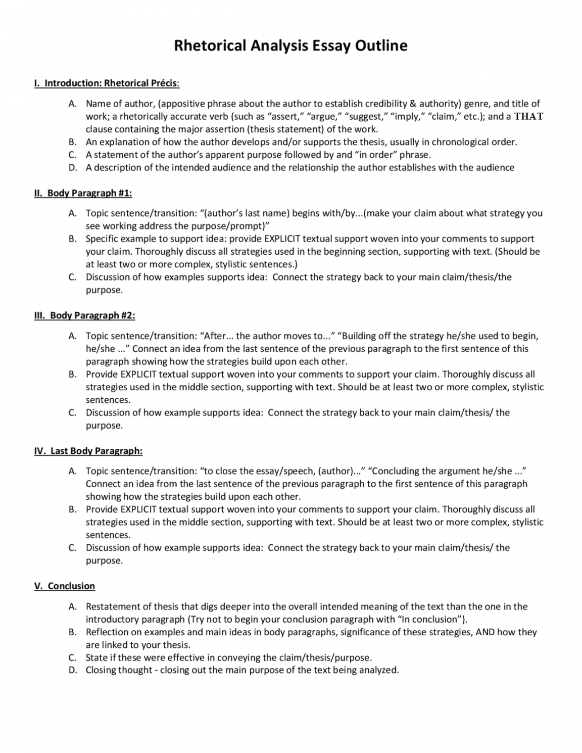 Rhetorical Analysis Essay Outline  Study Guides, Projects