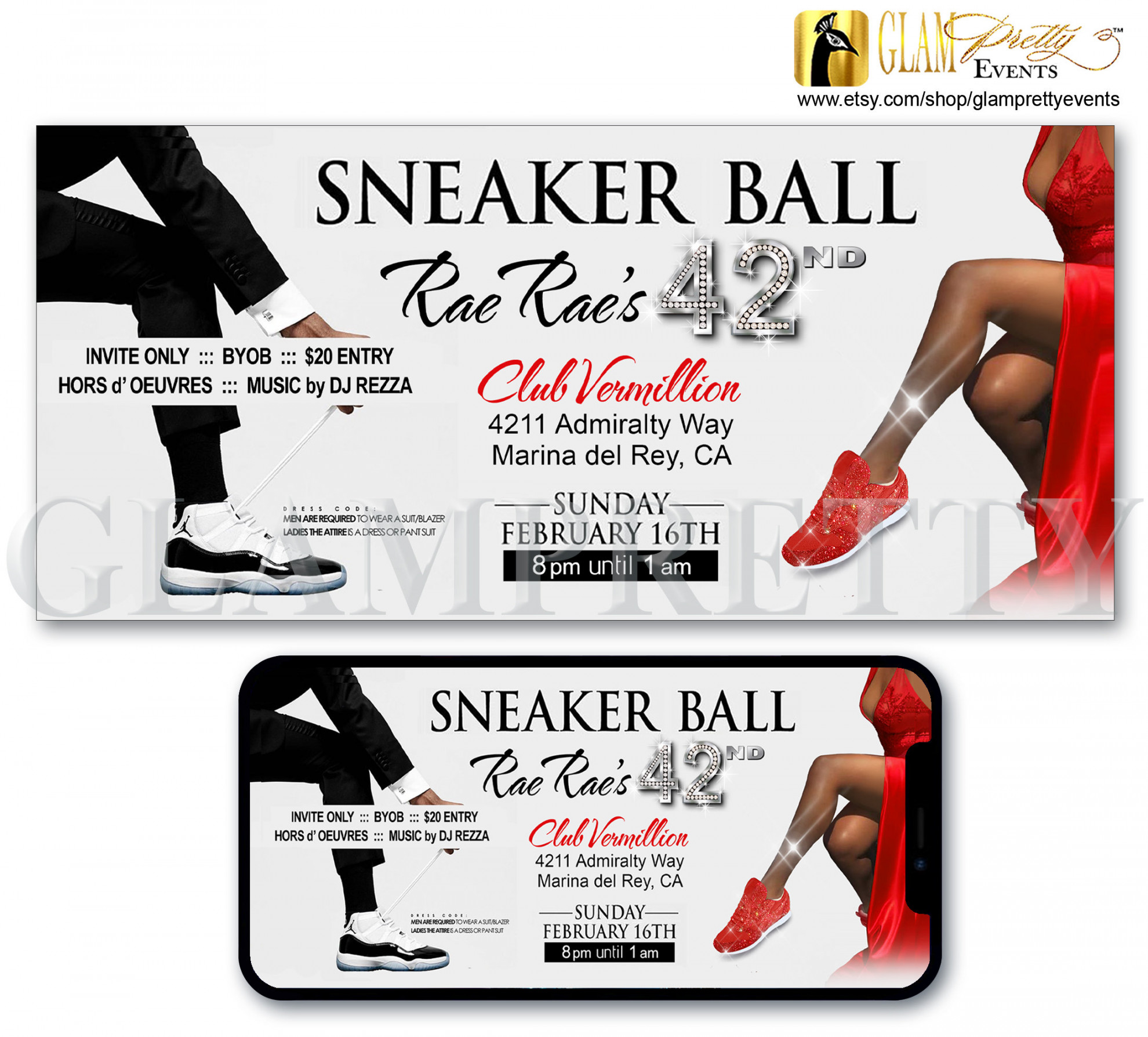 Sneaker Ball Party Invitation, Sexy Red Dress, Black and White Jordans  Sneakers Shoe Game Ball Gala, Choose your colors - Style Name: Larisa