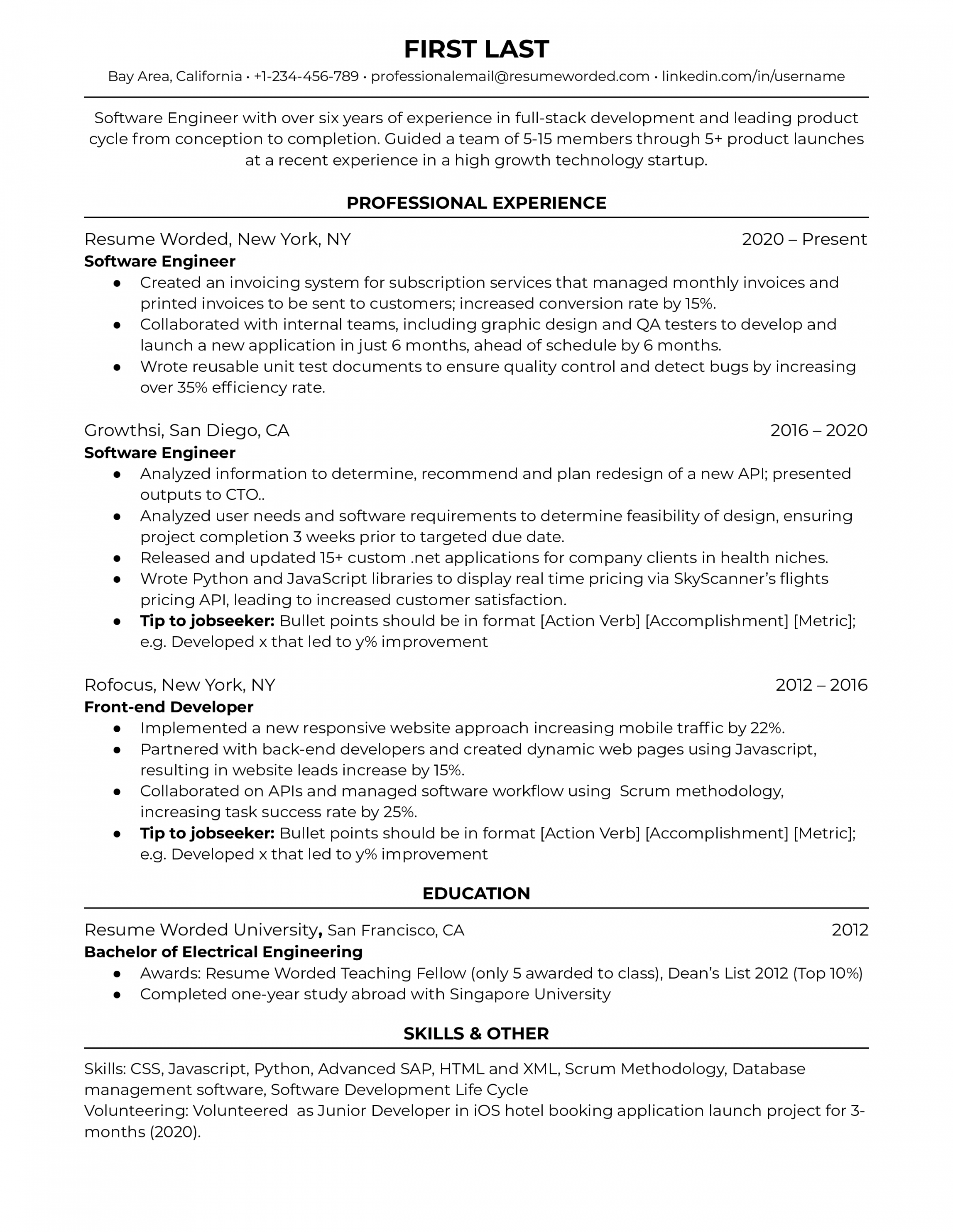 Software Engineer Resume Examples for   Resume Worded