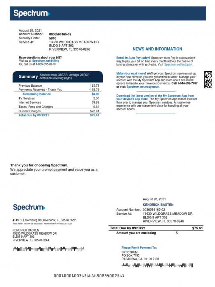 Spectrum Bill  PDF  Fee  Cheque