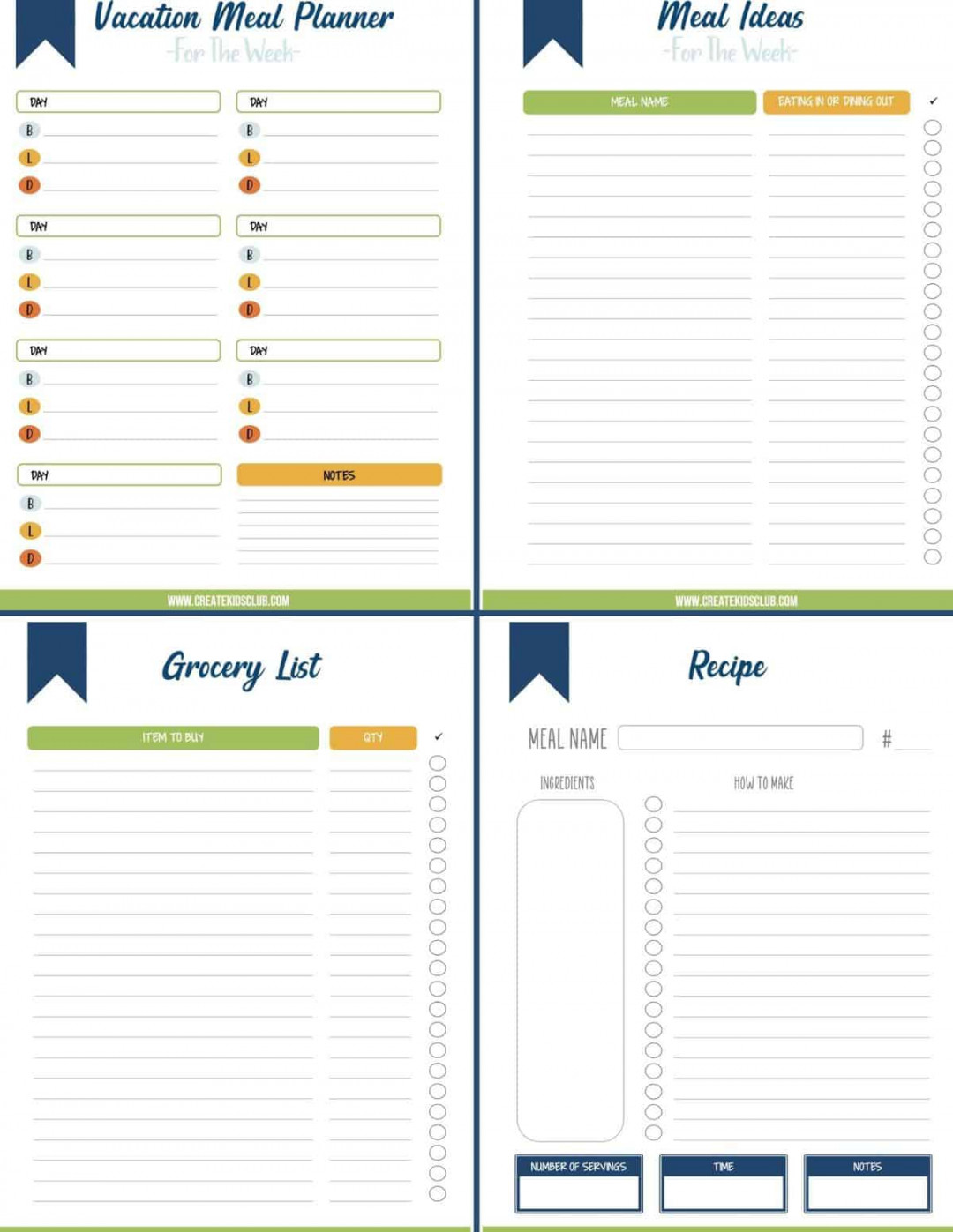 Vacation Meal Planning Template - Create Kids Club