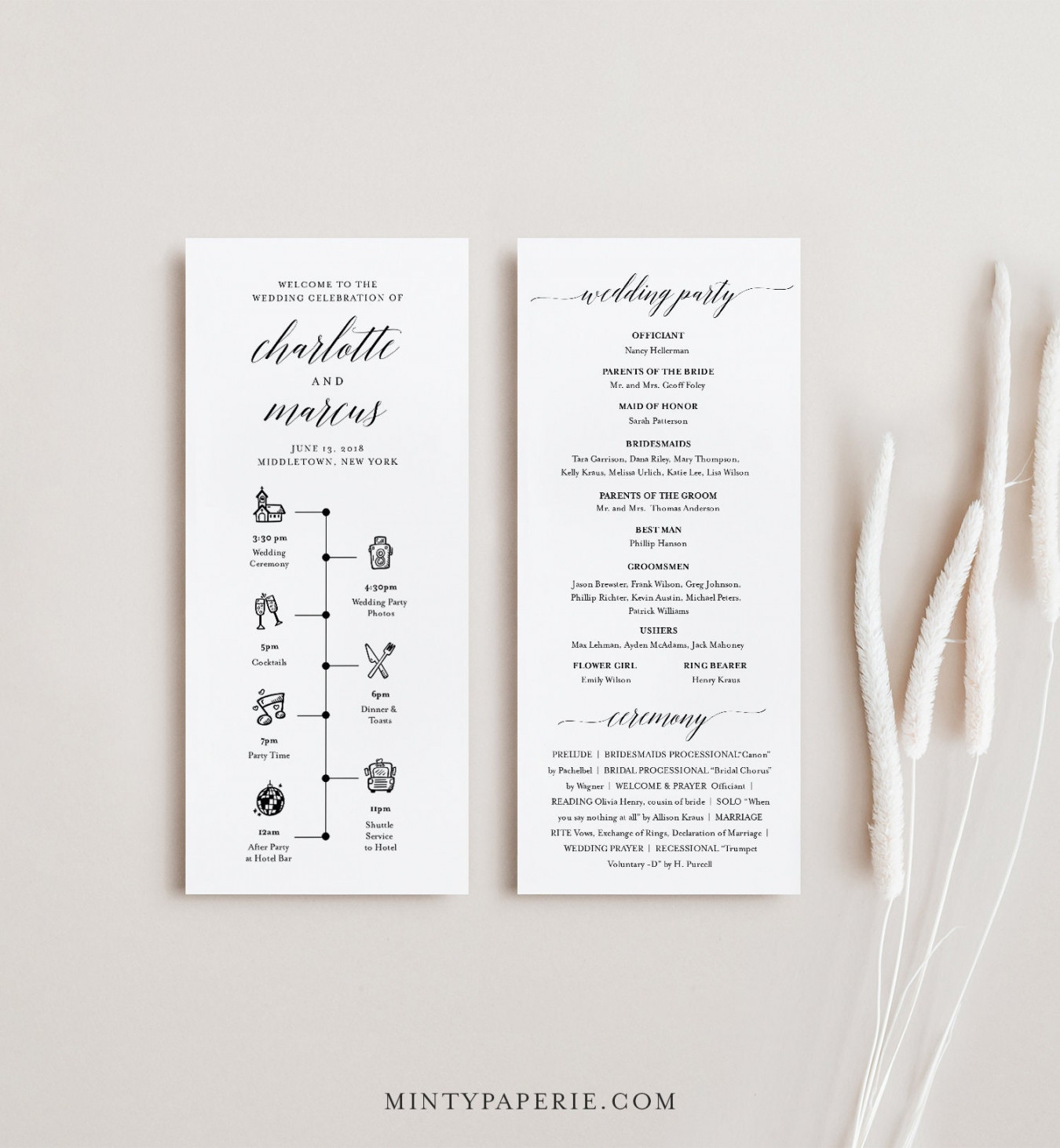 Wedding Timeline Program Template Minimalist Order of Events - Etsy