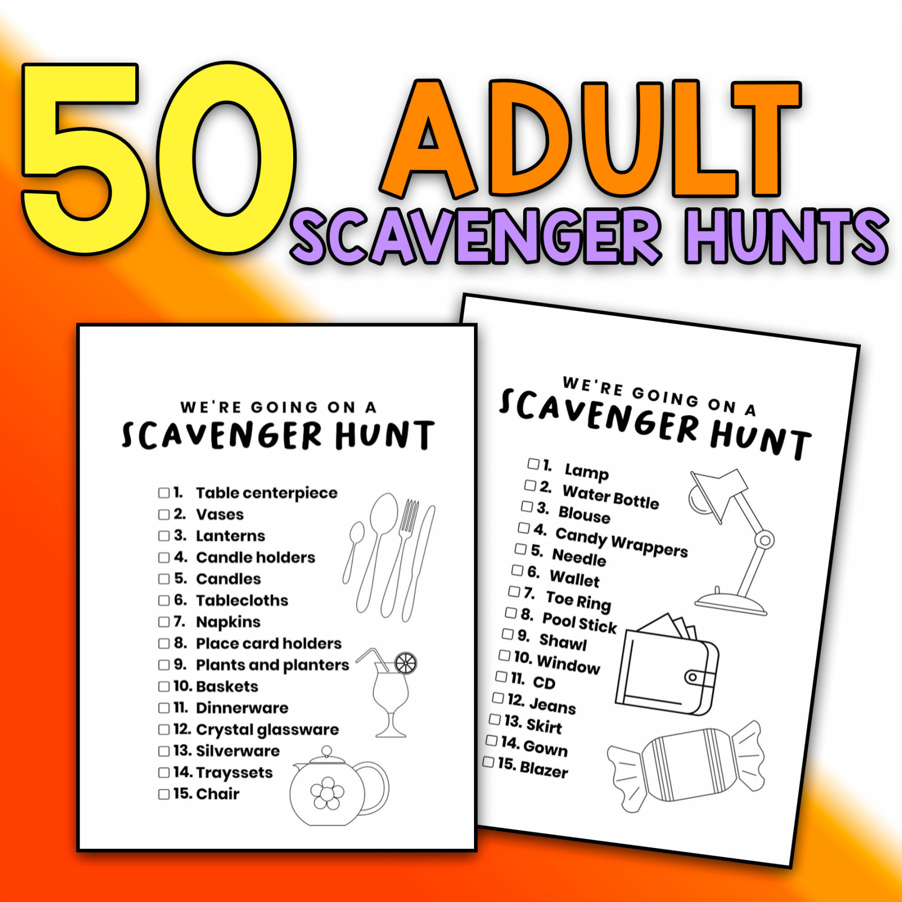 BEST VALUE  Adult Scavenger Hunt Printable Game Adult Games - Etsy