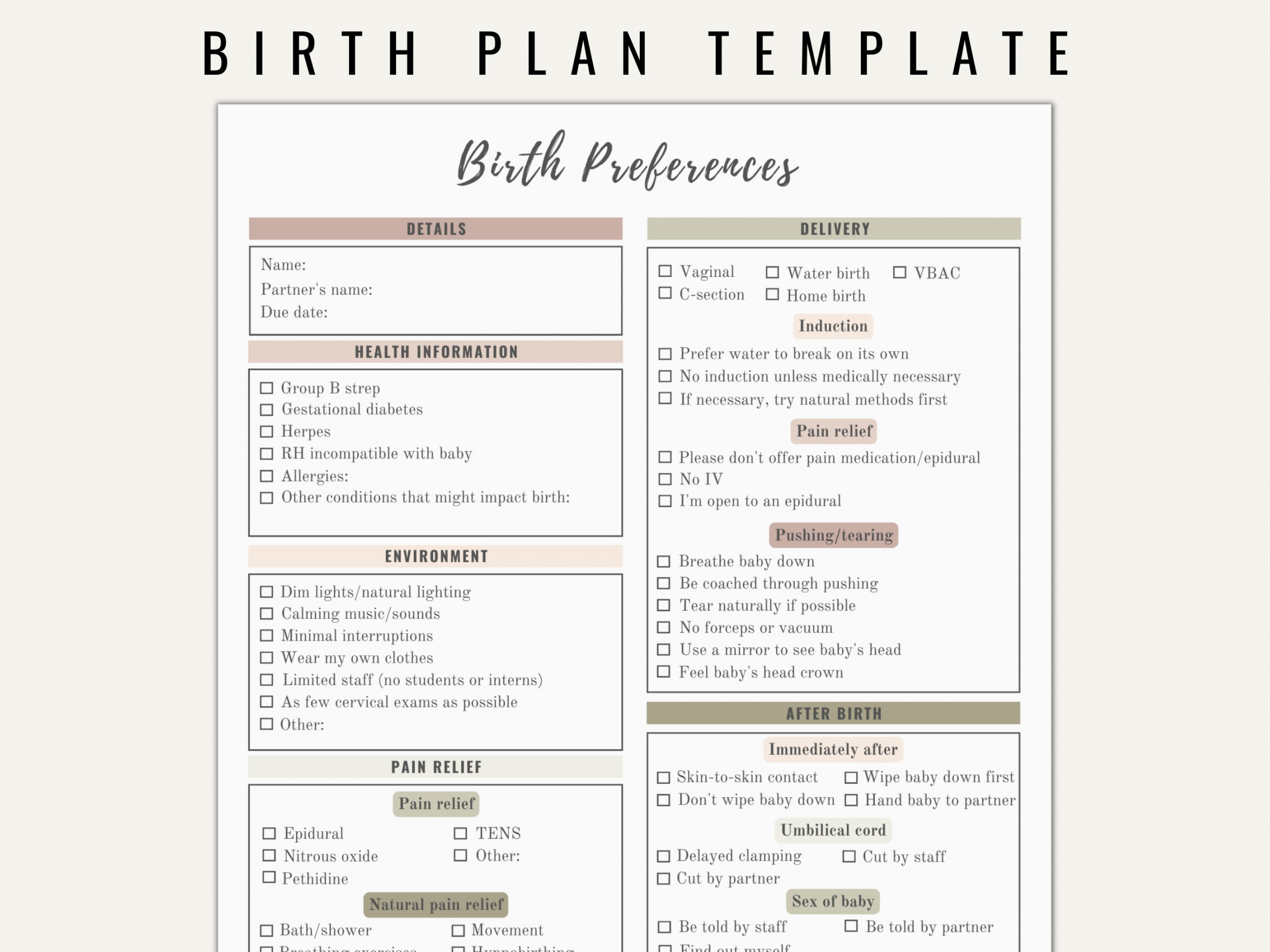 Birth Plan Template Editable Printable Birthing Plan - Etsy UK