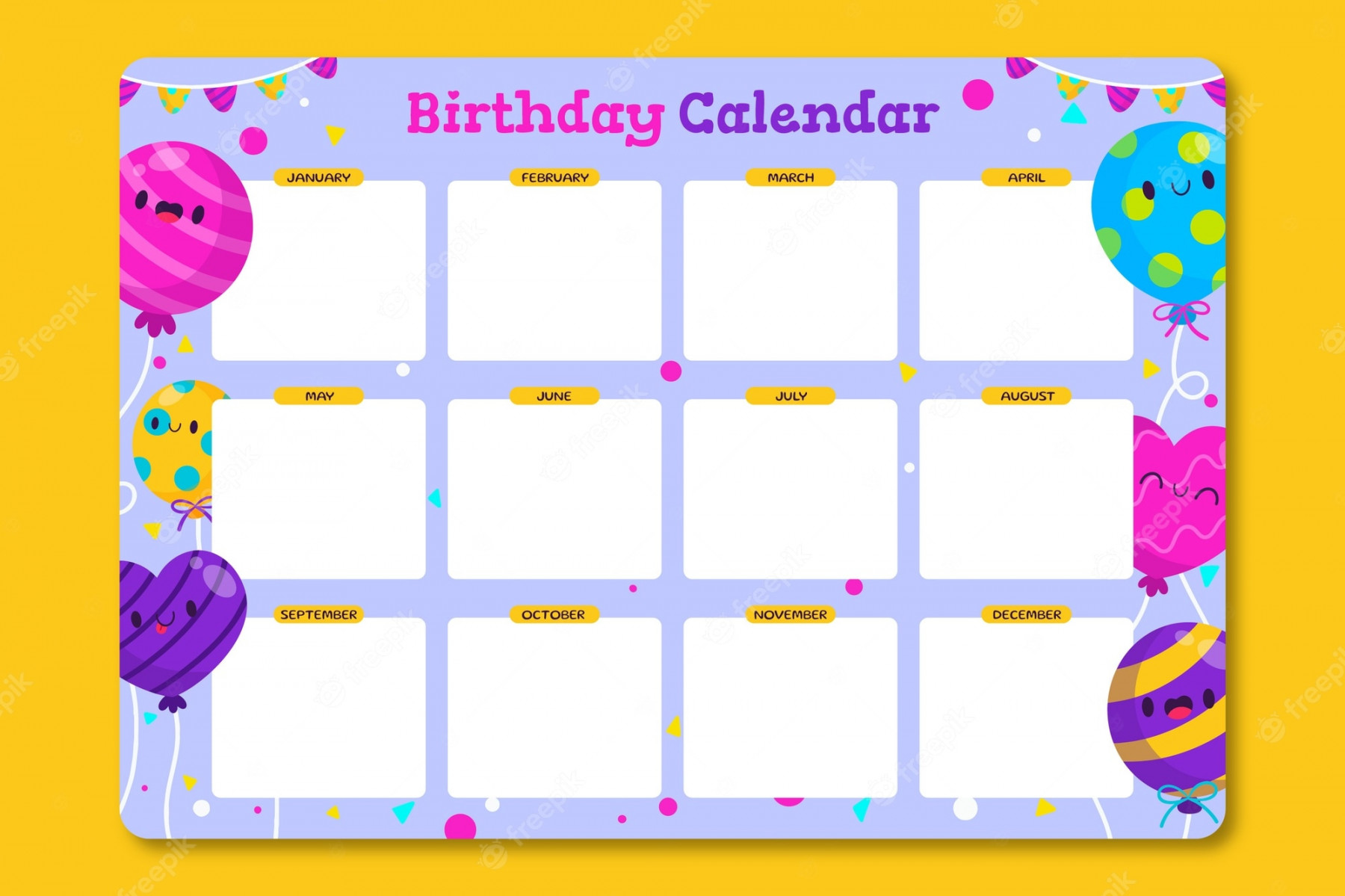 Birthday calendar template Vectors & Illustrations for Free