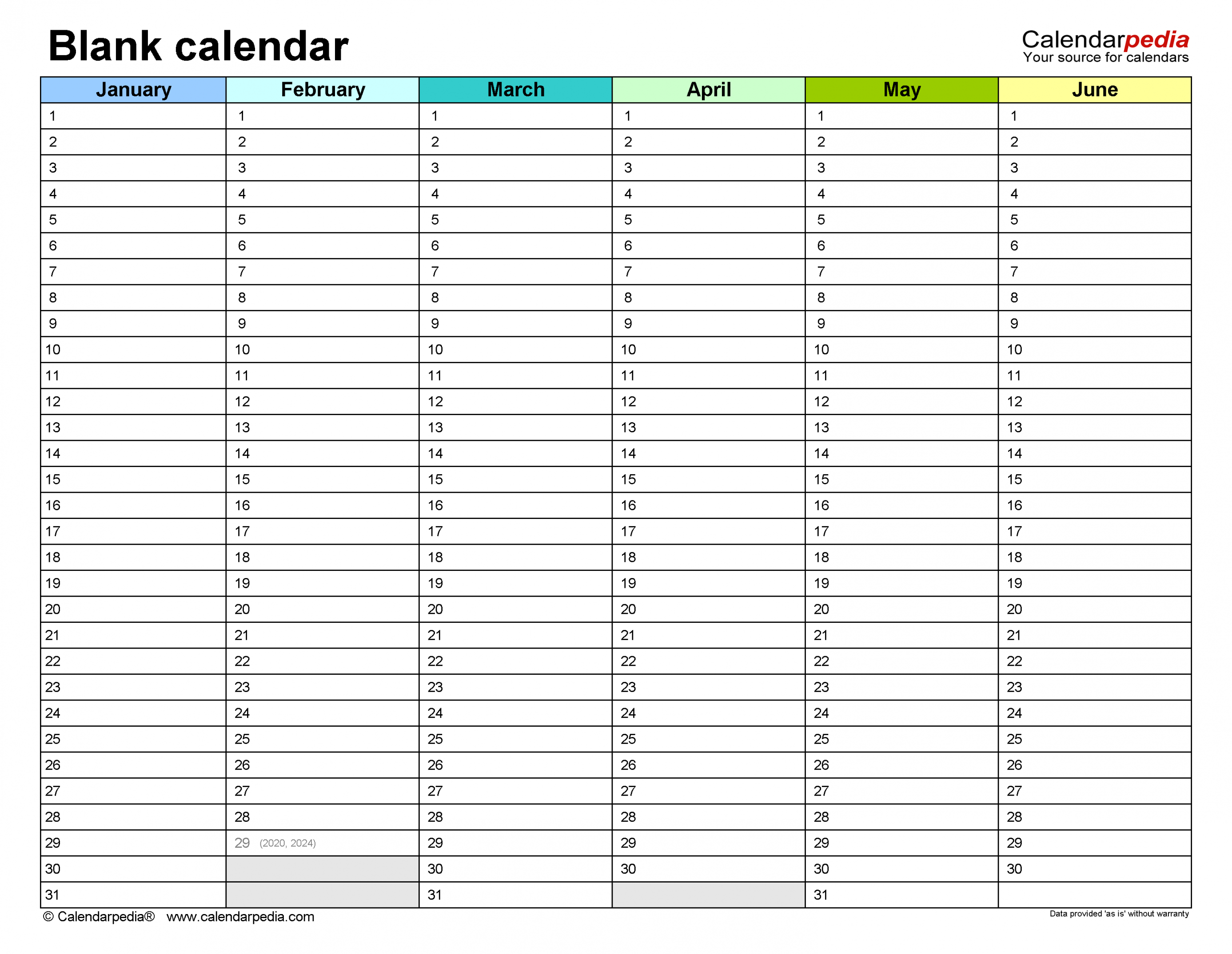 Blank Calendars - Free Printable PDF templates