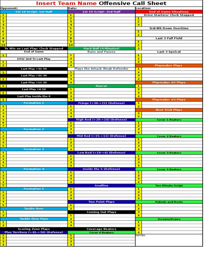 Blank Call Sheet  PDF  American Football  National Football