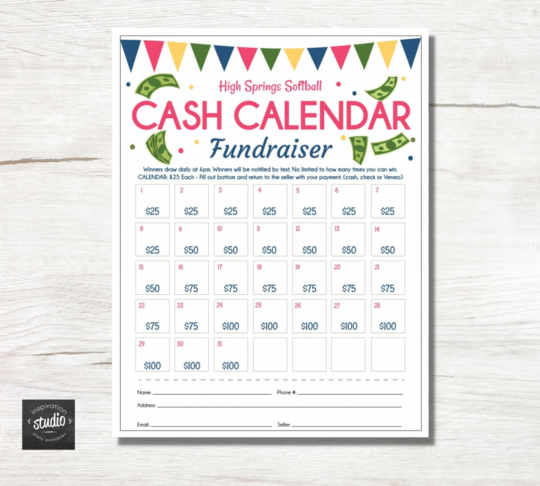 Cash Calendar Fundraiser Flyer Vorlage Take Home Fundraiser - Etsy