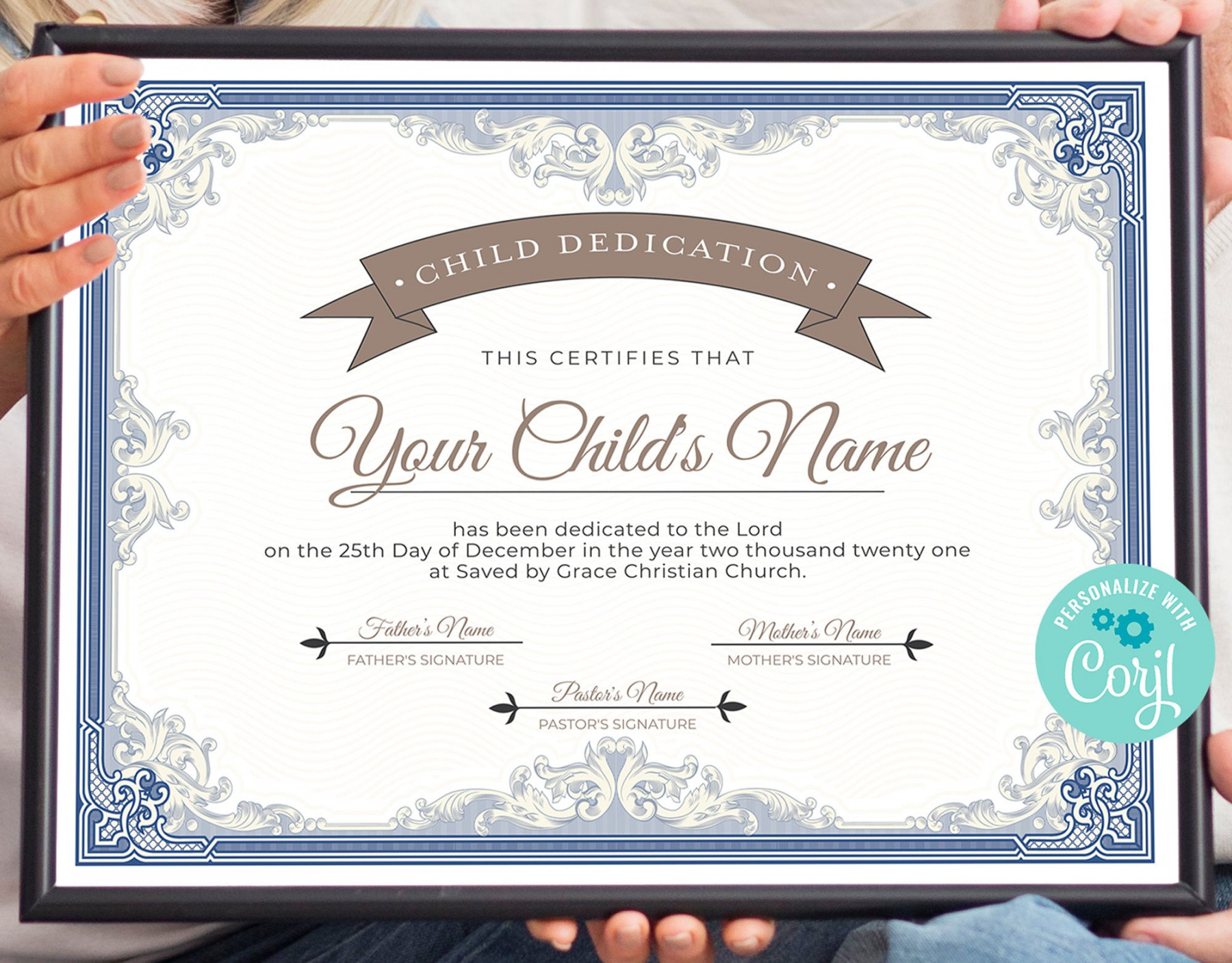 Child Dedication Certificate Editable Blue & Brown Baby - Etsy