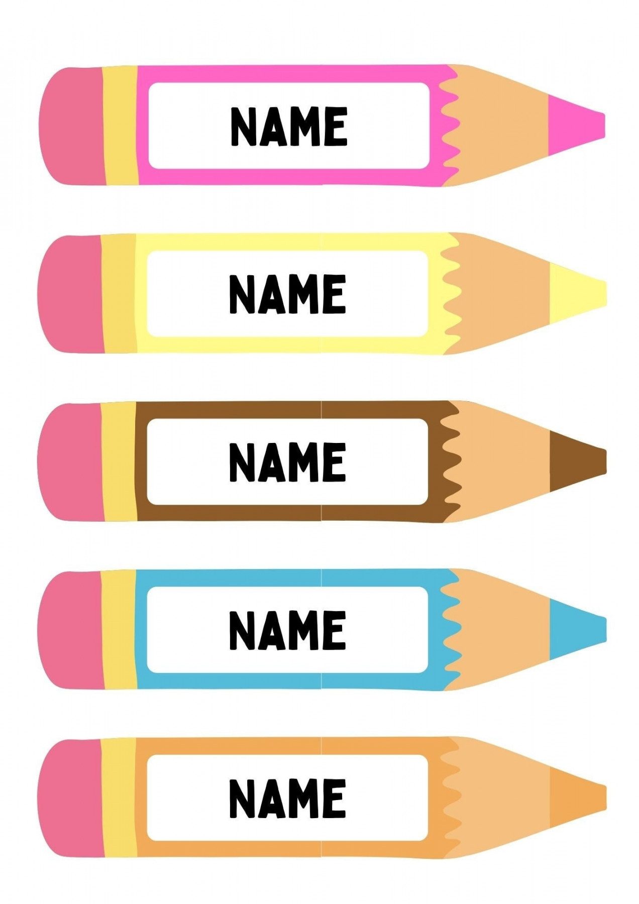 Colorful Pencil Name Tag Printable Template SVG