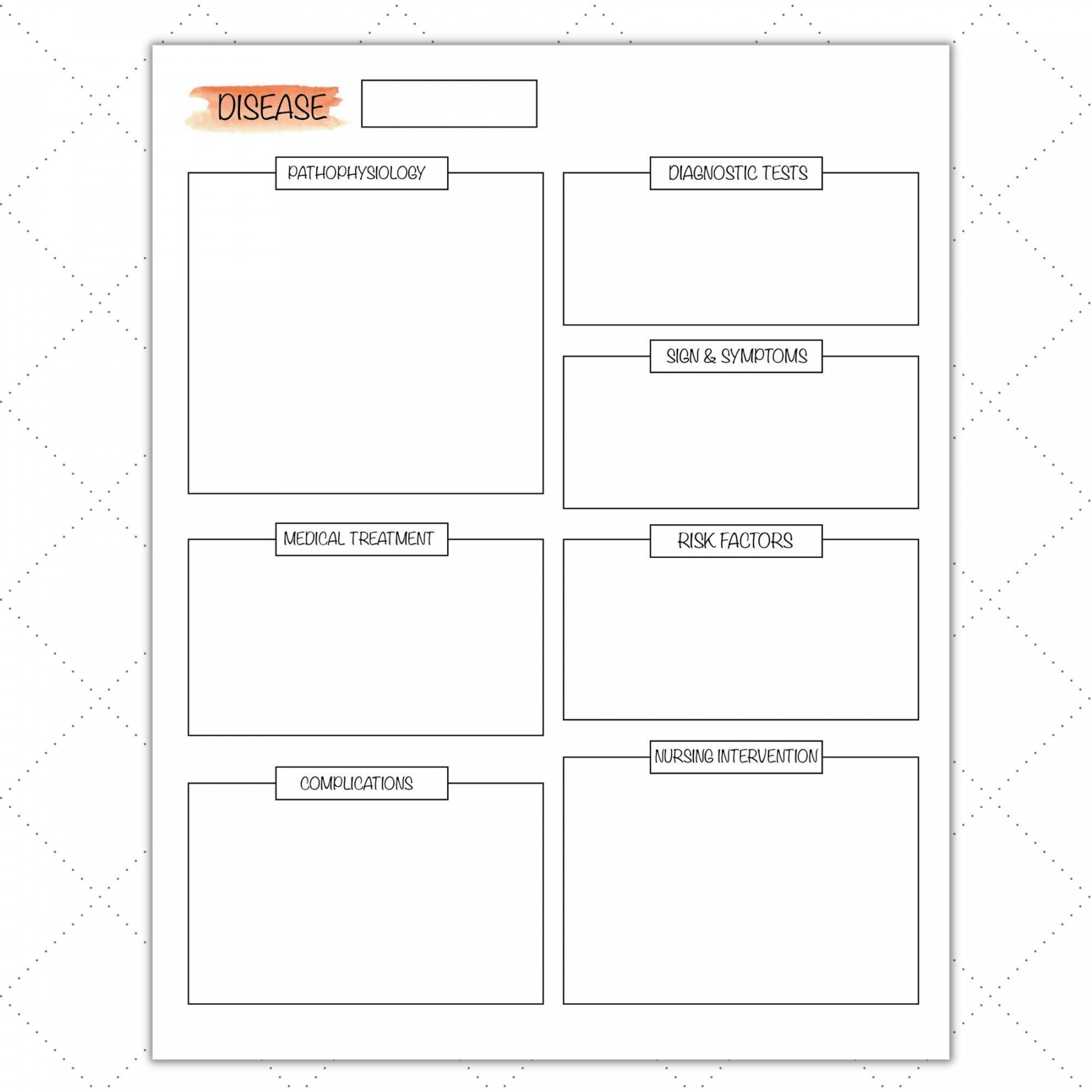 Disease Nursing Notes Template Med Surg Study Template - Etsy