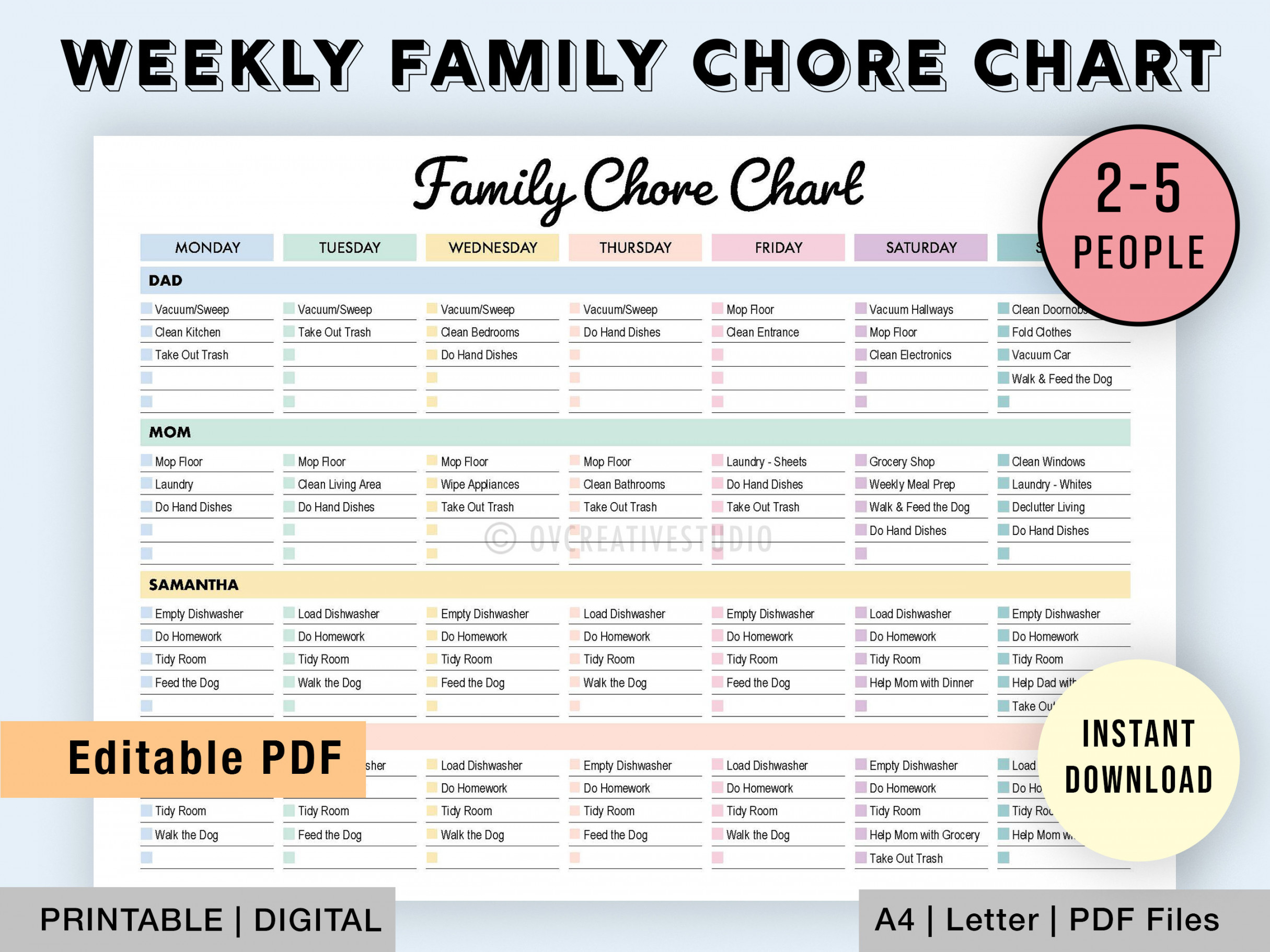 Editable Family Chore Chart Printable Weekly Chore List - Etsy Ireland