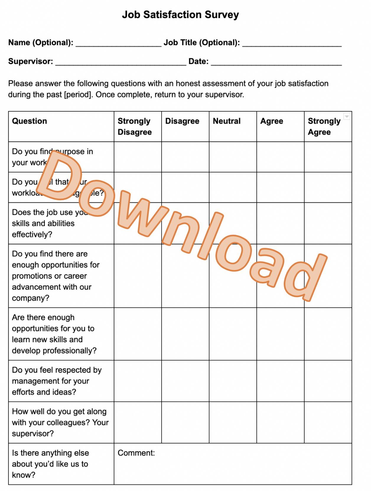 Employee Satisfaction Survey Template  Employee satisfaction