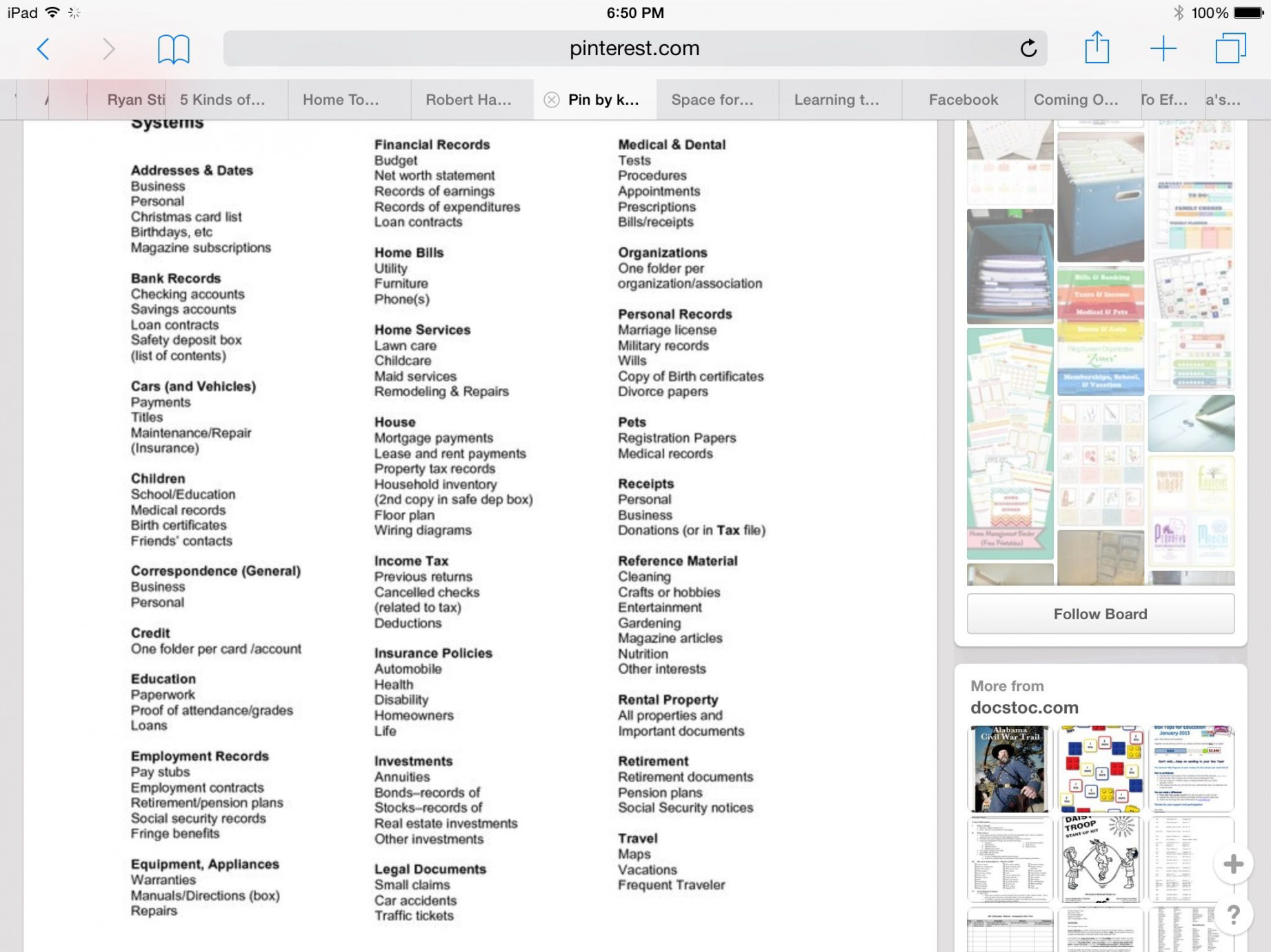 Filing Categories  Paper organization, Business checklist