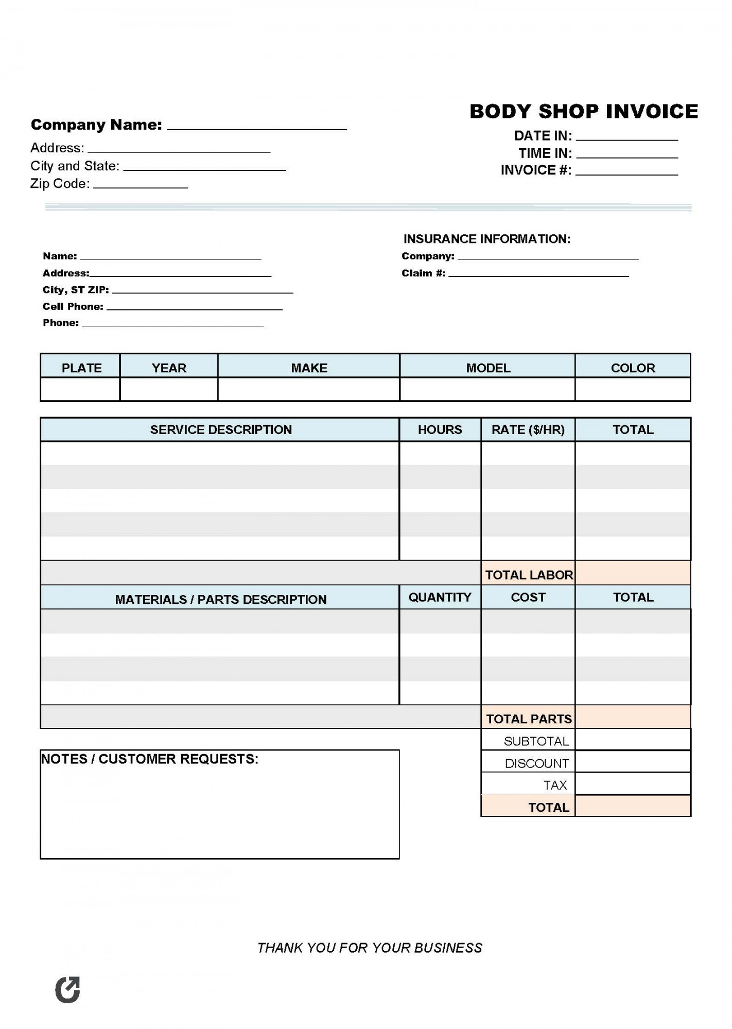 Free Body Shop Invoice Template  PDF  WORD  EXCEL