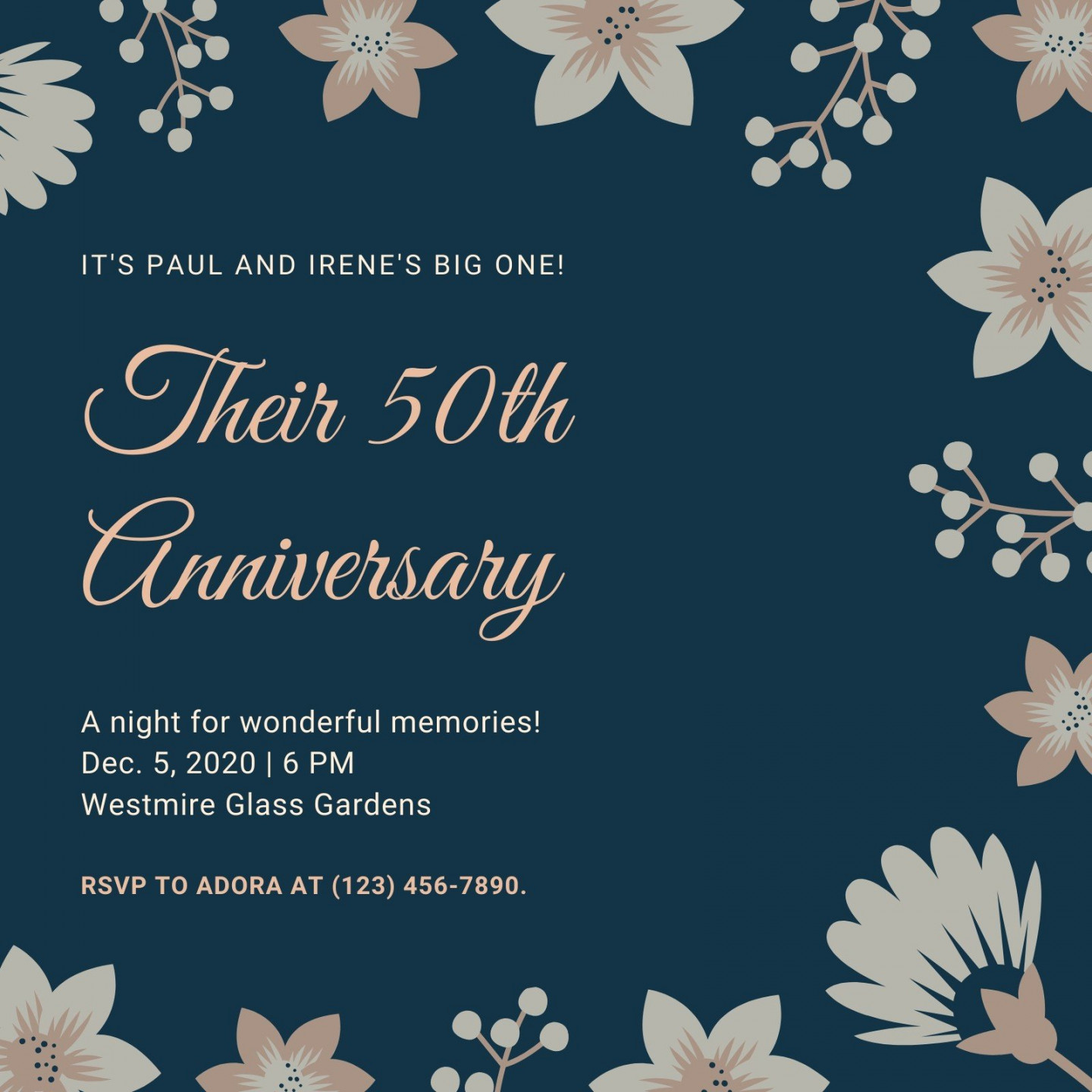 Free, custom printable th anniversary invitation templates  Canva