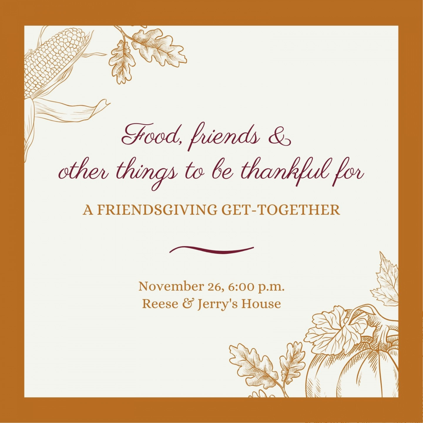 Free custom printable Thanksgiving invitation templates  Canva