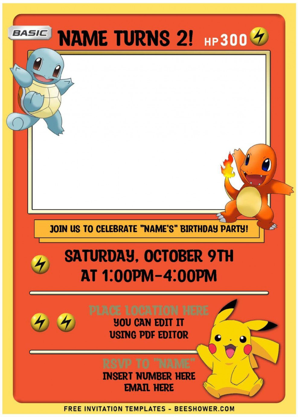 Free Editable PDF) Lovely Pokémon Card Themed Birthday Invitation