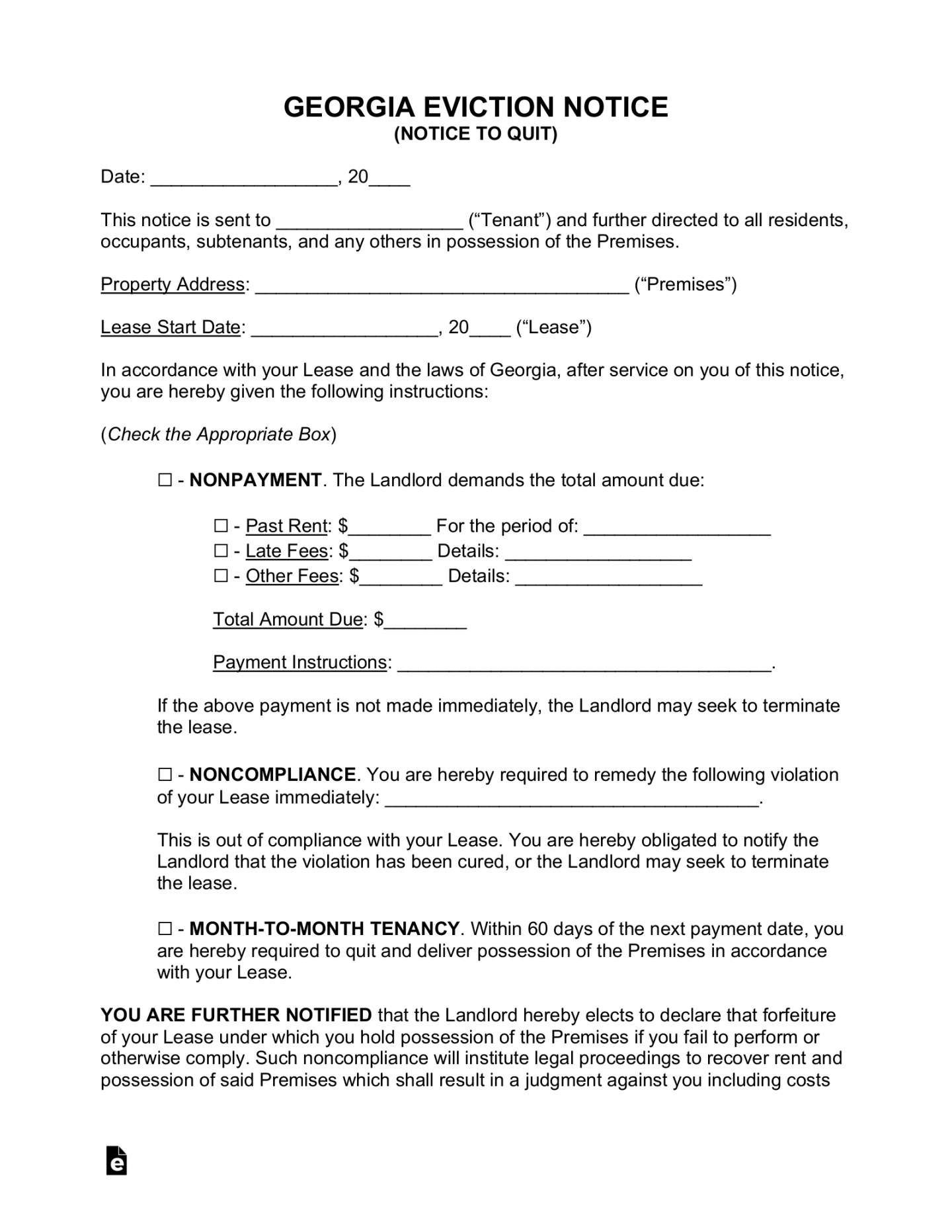 Free Georgia Eviction Notice Forms () - PDF  Word – eForms