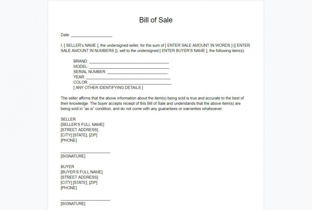 Free Google Docs Bill of Sale Form