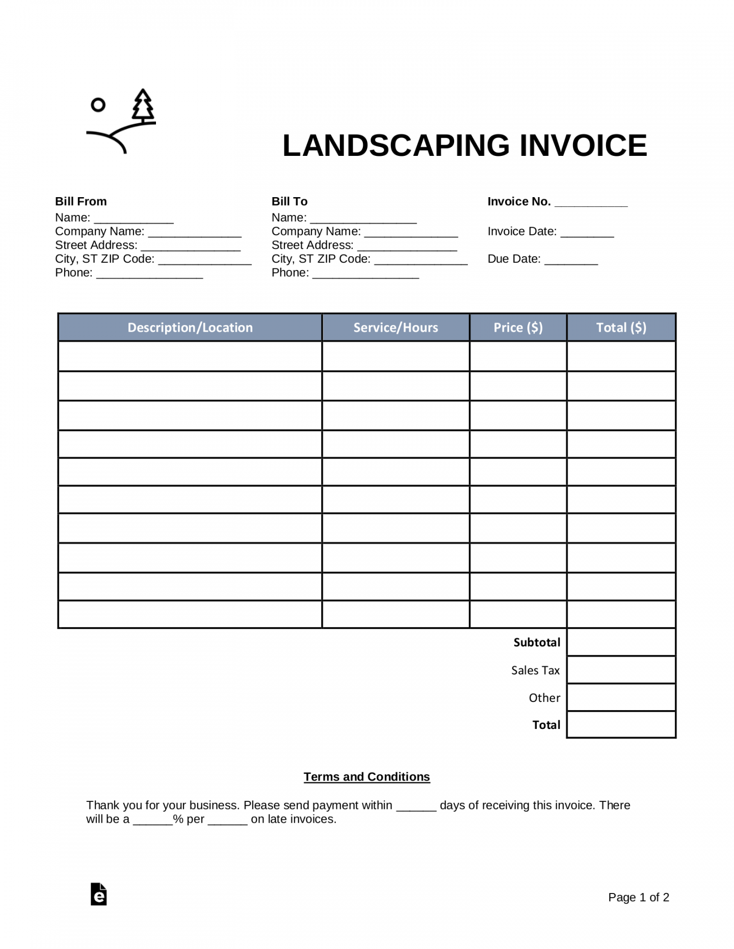 Free Landscaping Invoice Template - PDF  Word – eForms