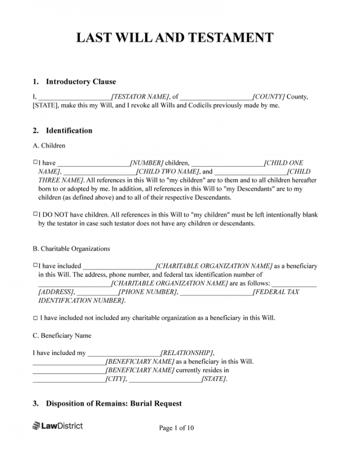 Free Last Will & Testament Form  Printable PDF & Word  LawDistrict