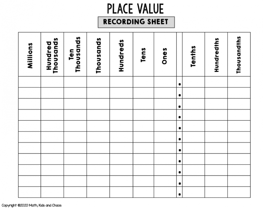 Free printable place value chart (plus activities to try!) - Math