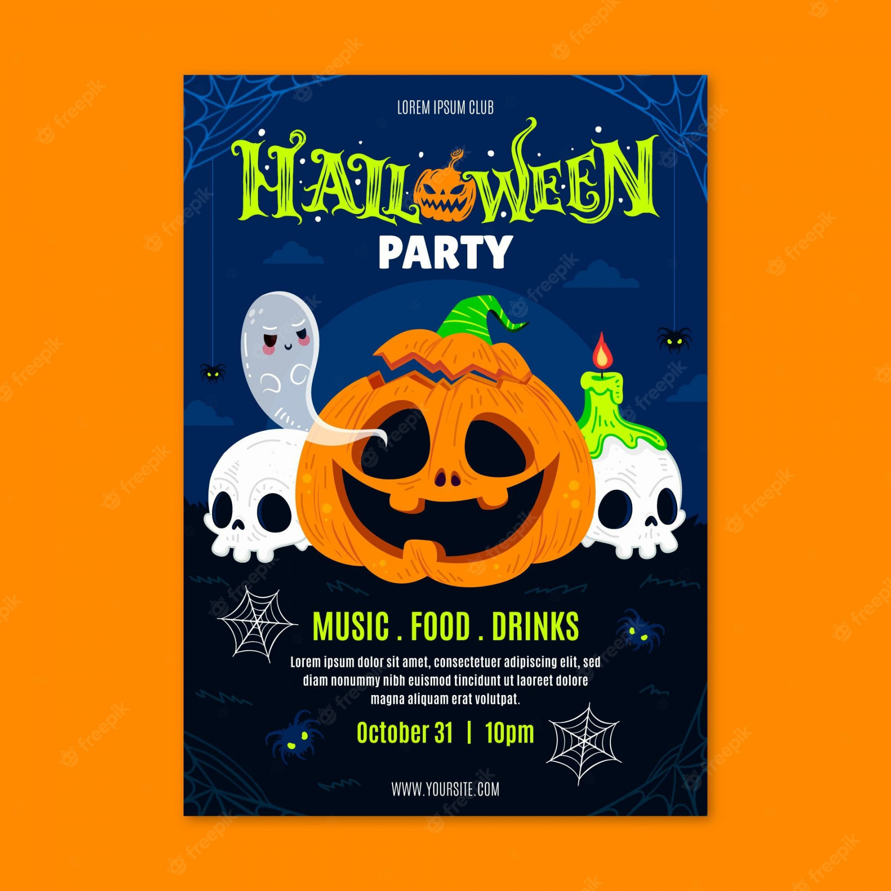 Free Vector  Hand drawn flat vertical halloween party flyer template