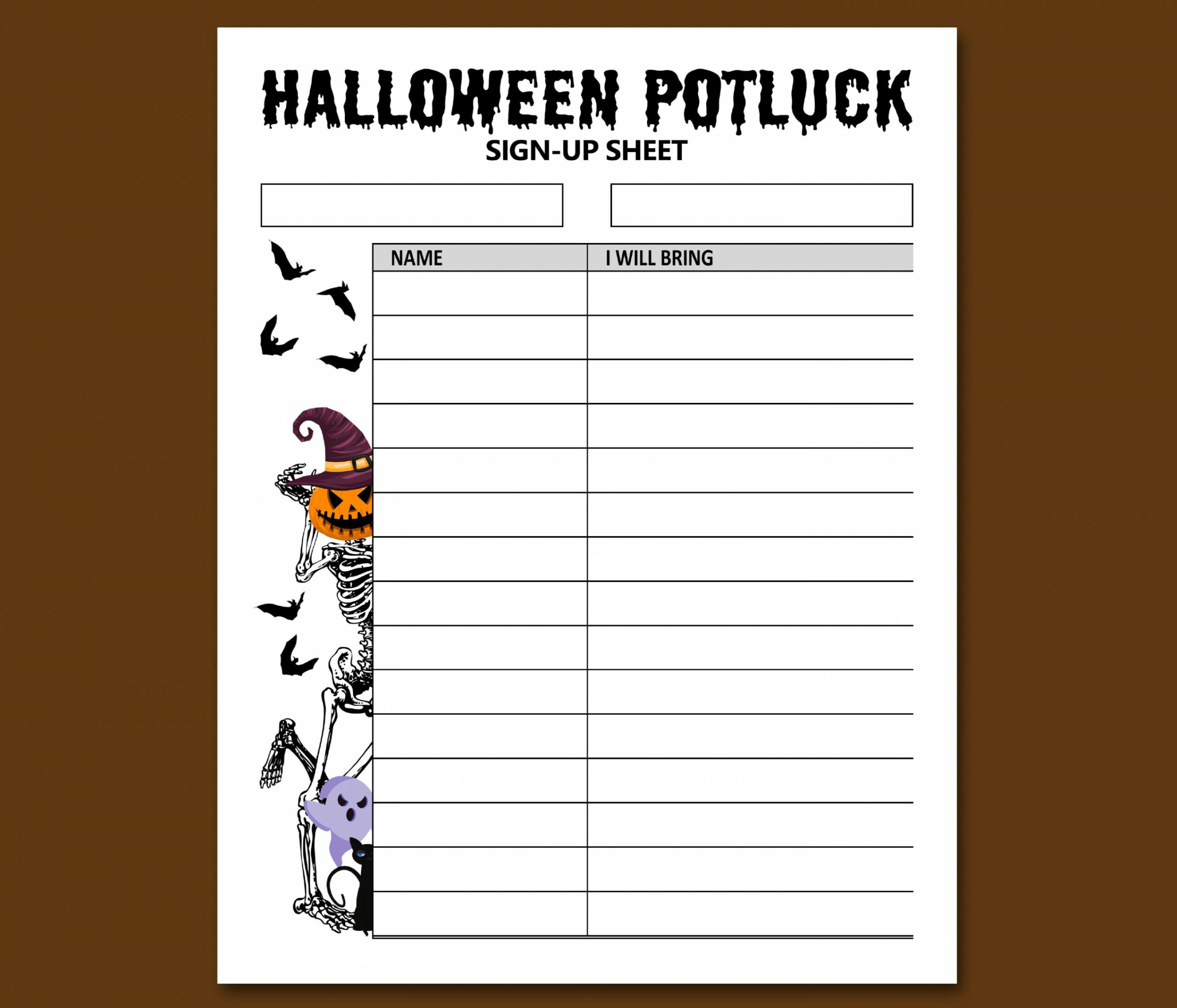 Halloween Potluck Sign up Sheet Printable Letter  - Etsy