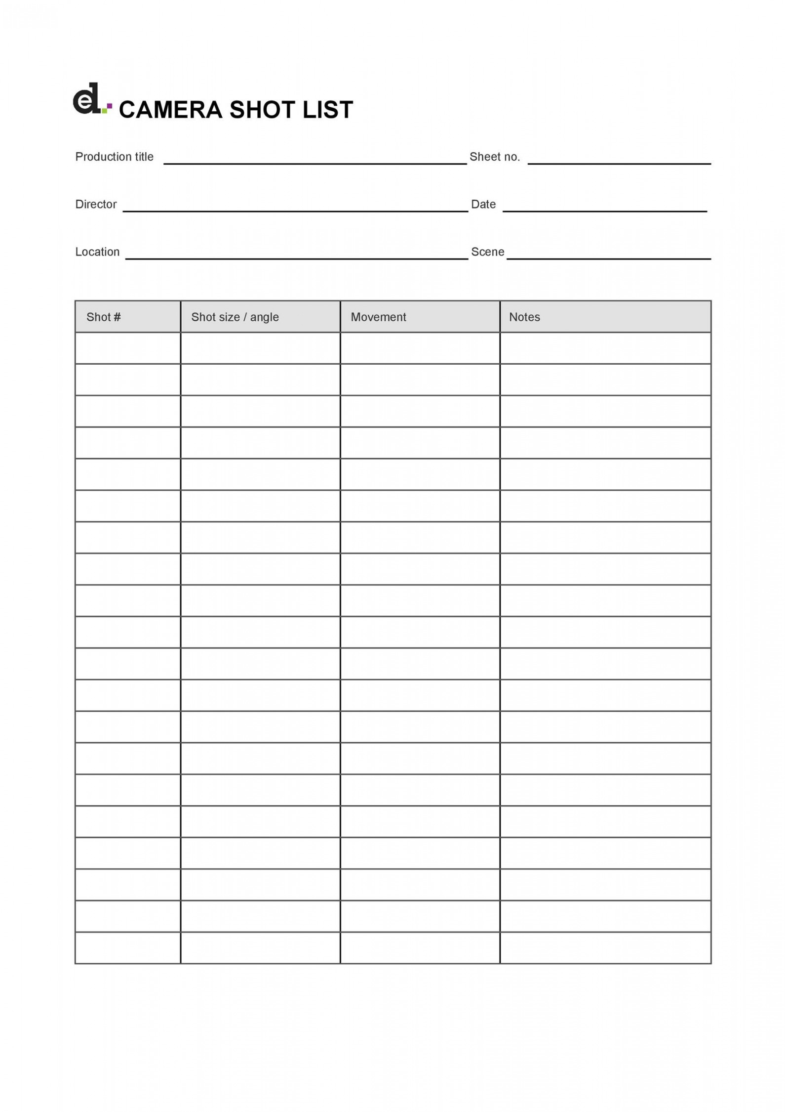 Handy Shot List Templates [Film & Photography] ᐅ TemplateLab