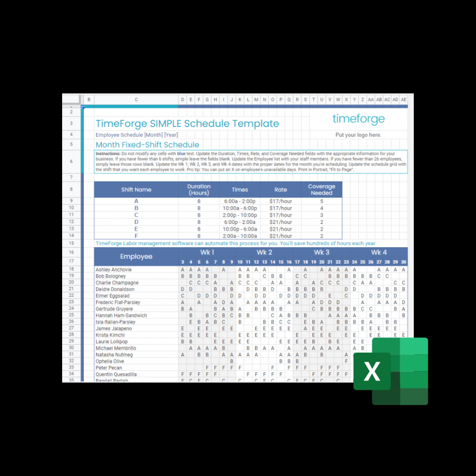 Hour Shift Schedule Template Excel  TimeForge