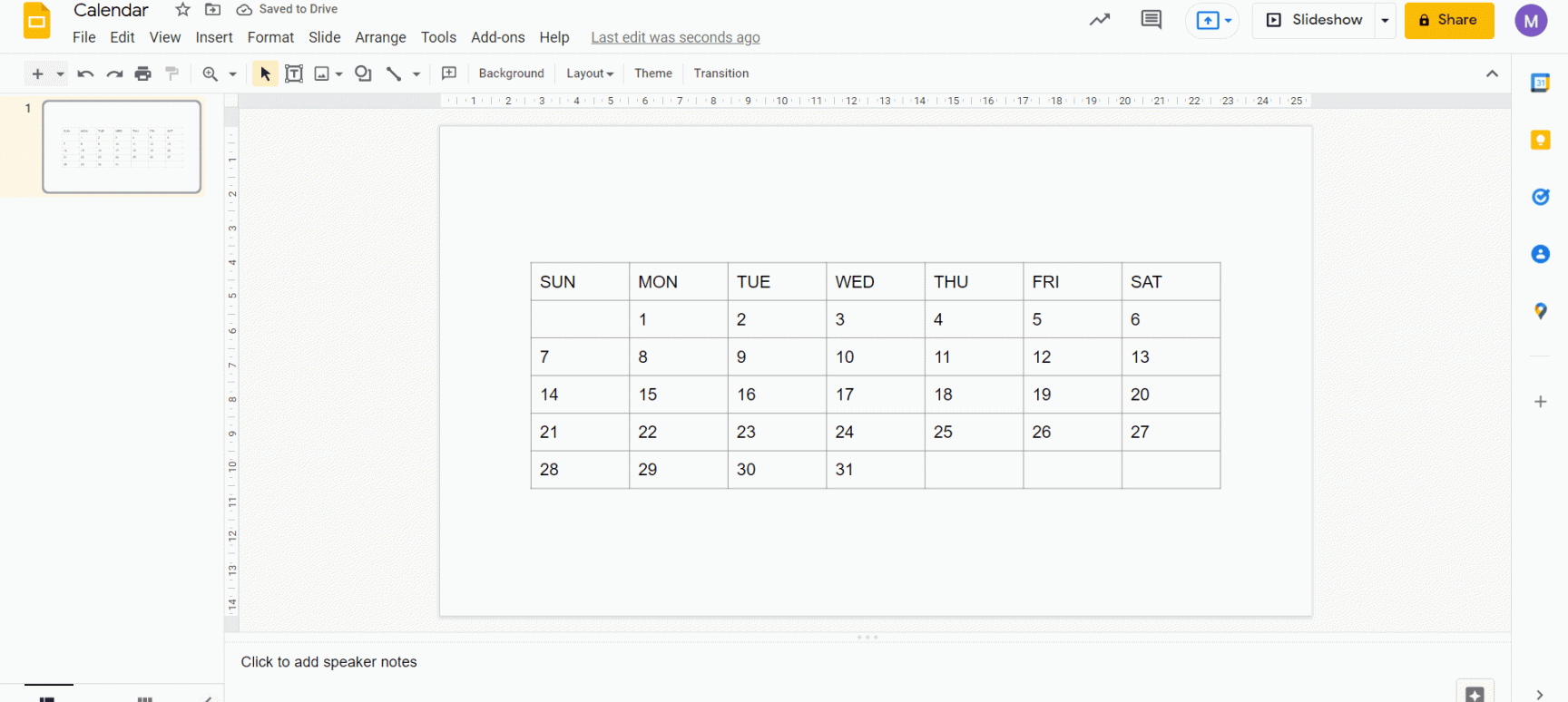 How to Make a Calendar in Google Slides