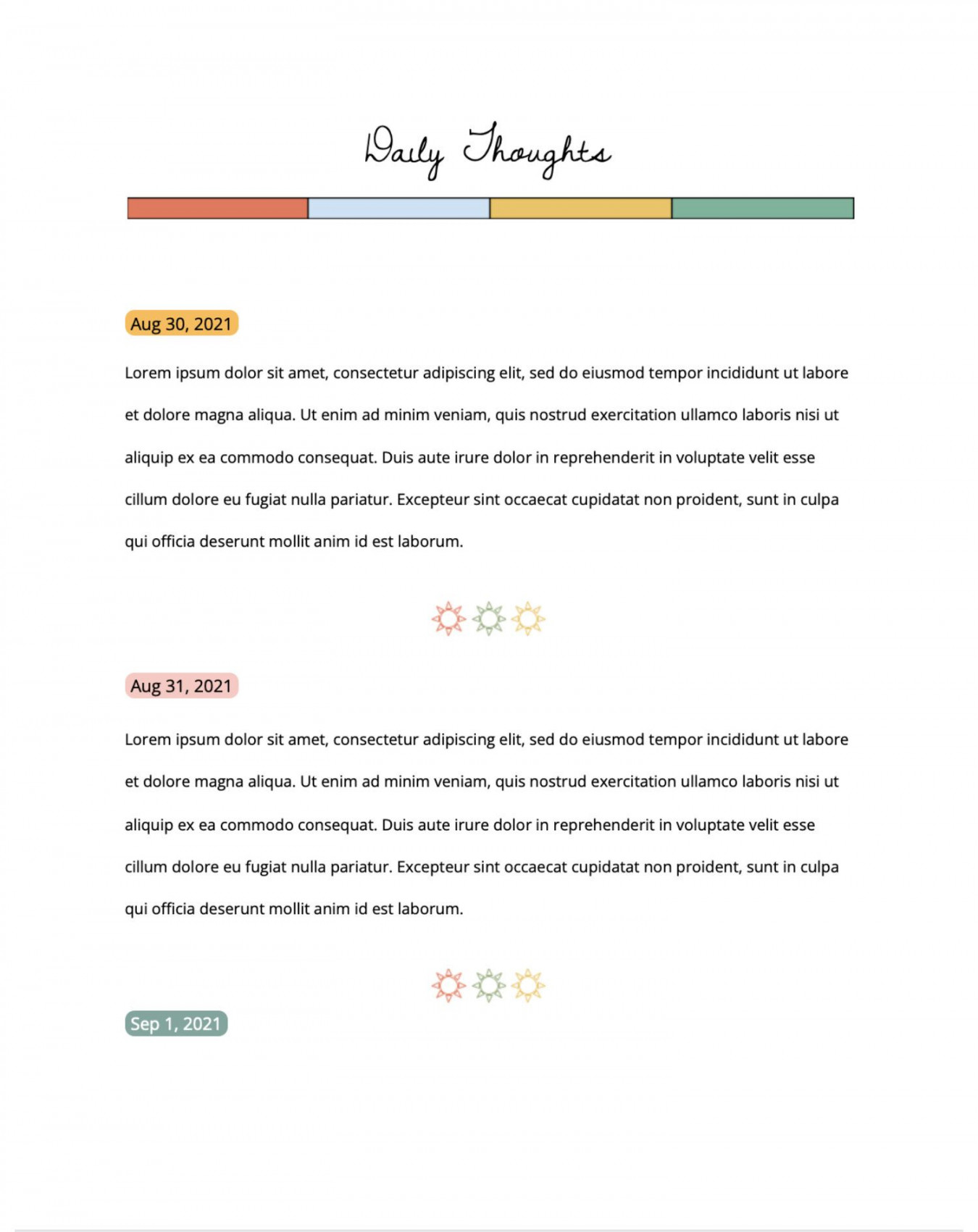 Journal template, Google docs, Diary template