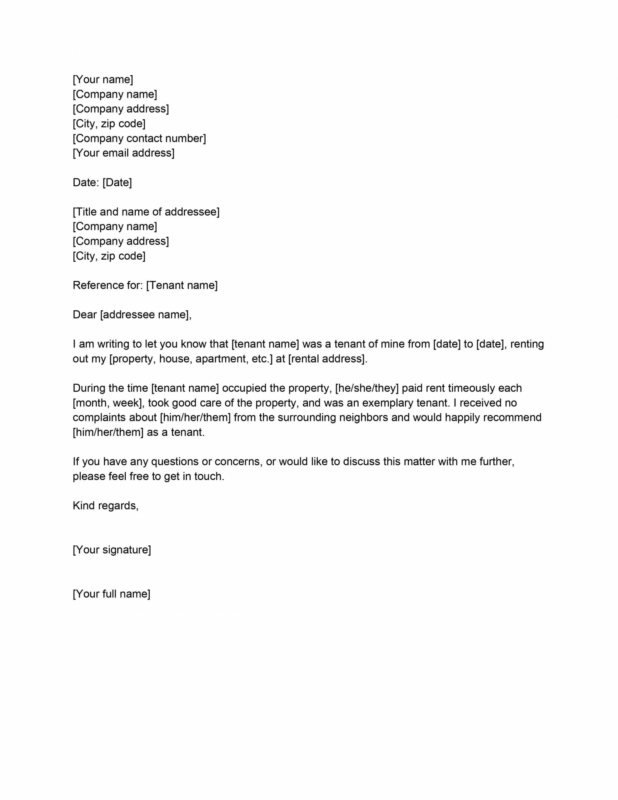 Landlord Reference Letter Template